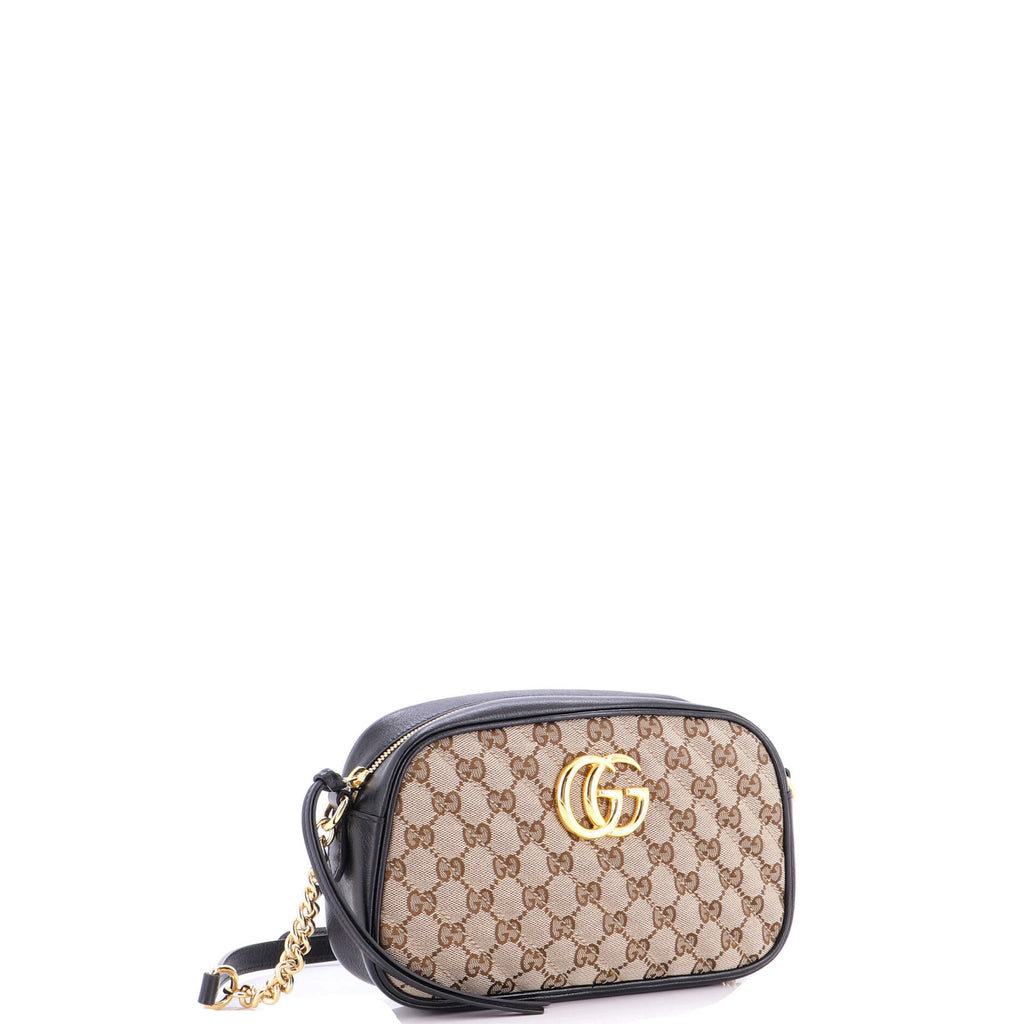 GG Marmont Shoulder Bag Diagonal Quilted GG Canvas with Leather Small