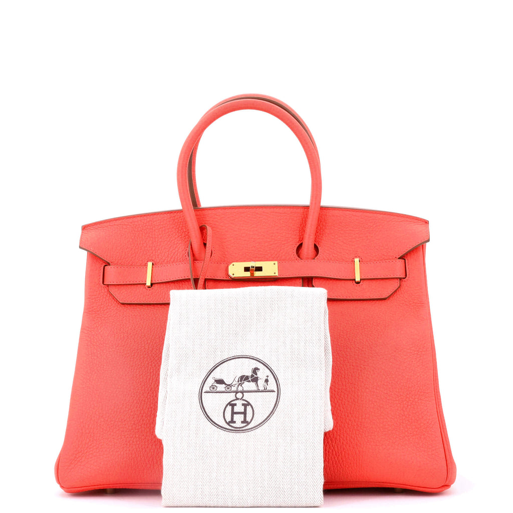 Birkin Handbag Rose Jaipur Clemence with Gold Hardware 35