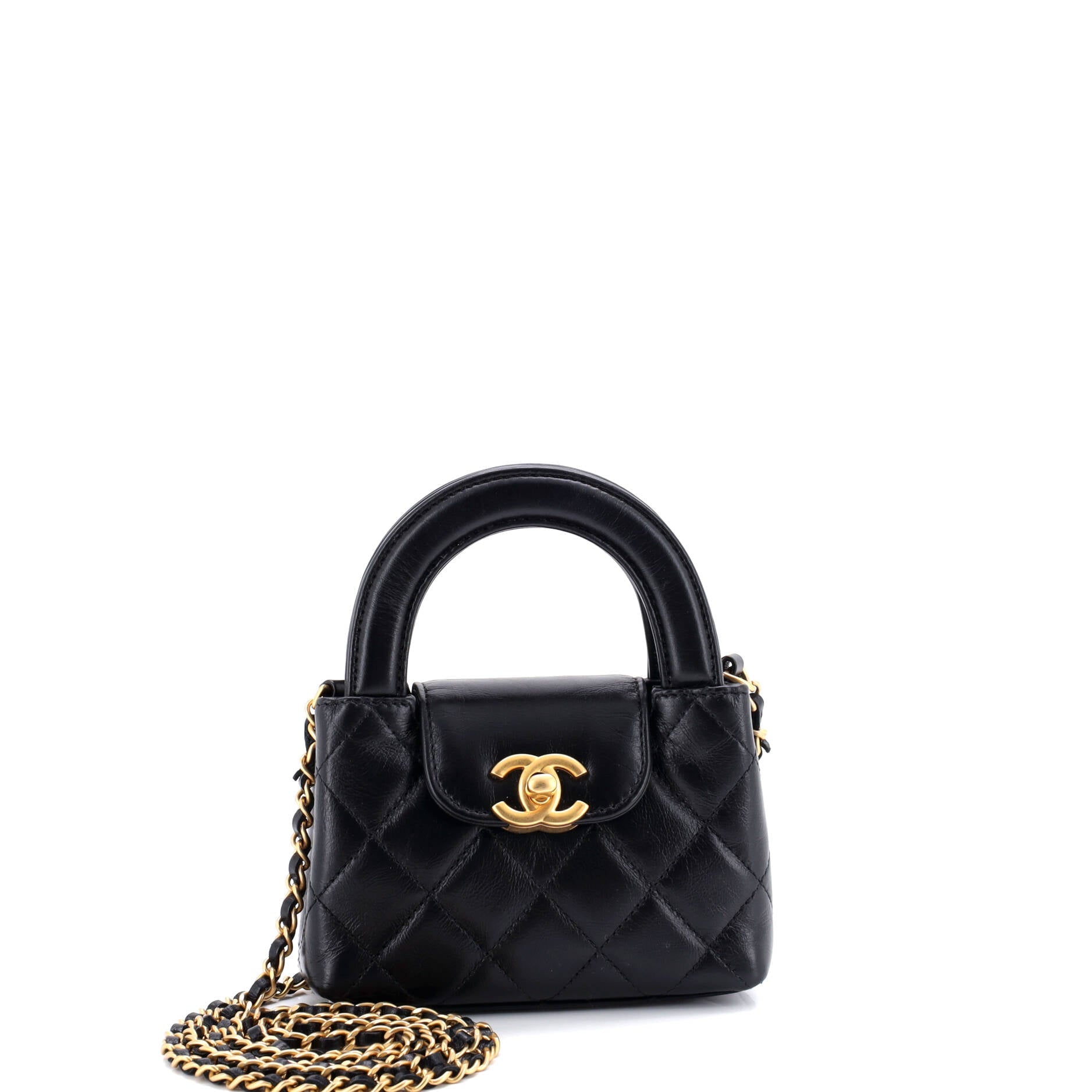 Kelly Top Handle Shopping Bag Quilted Shiny Aged Calfskin Nano