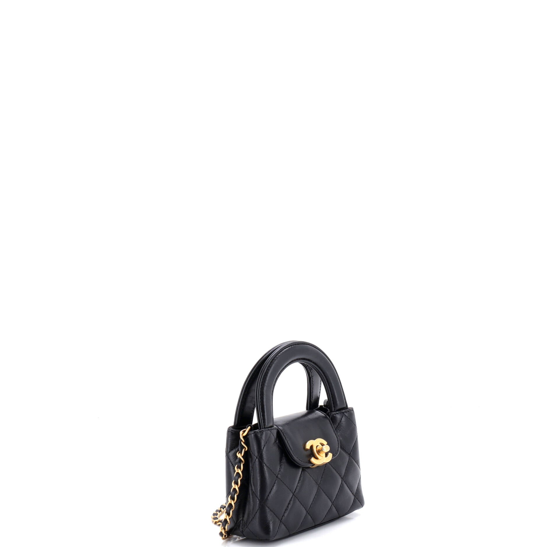 Kelly Top Handle Shopping Bag Quilted Shiny Aged Calfskin Nano