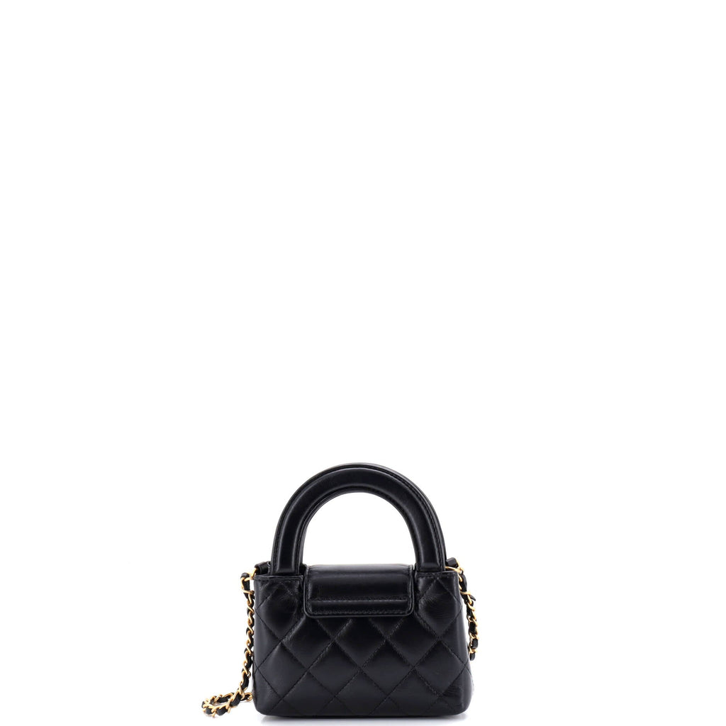 Kelly Top Handle Shopping Bag Quilted Shiny Aged Calfskin Nano
