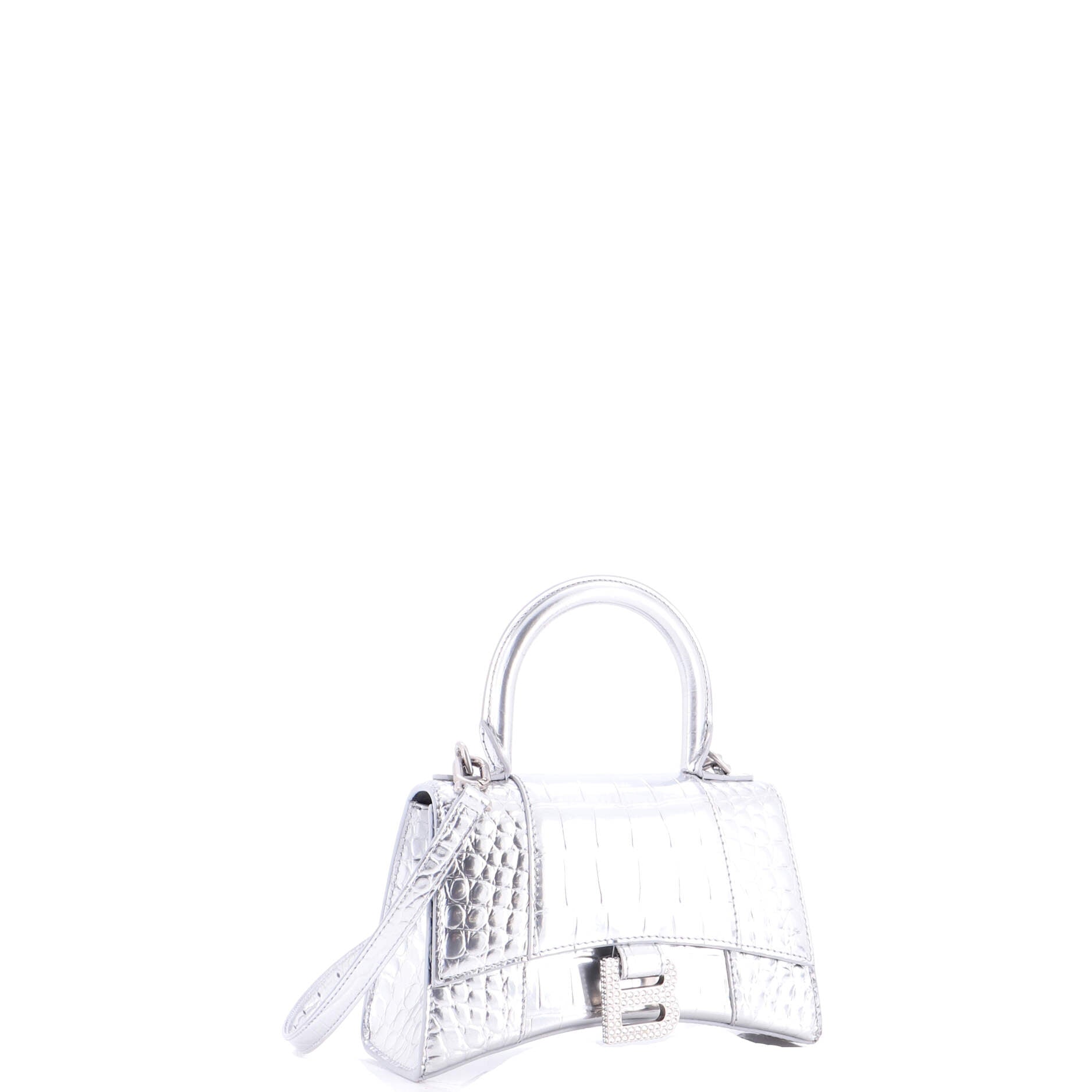 Hourglass Top Handle Bag Crocodile Embossed Leather with Crystals XS