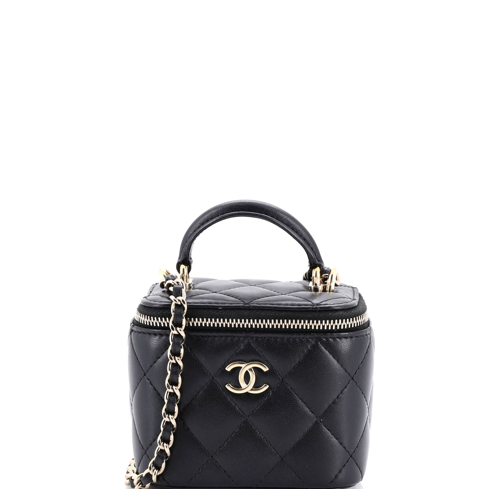 Tiny CC Link Vanity Case with Chain Quilted Caviar Mini