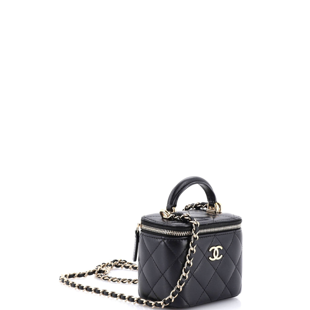 Tiny CC Link Vanity Case with Chain Quilted Caviar Mini