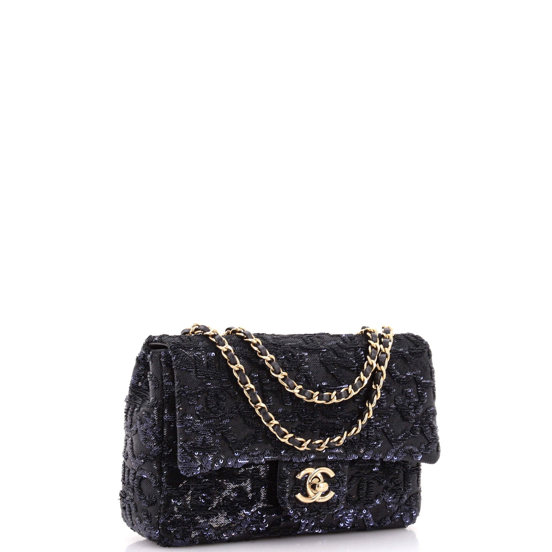 Classic Single Flap Bag Logo Sequins Mini