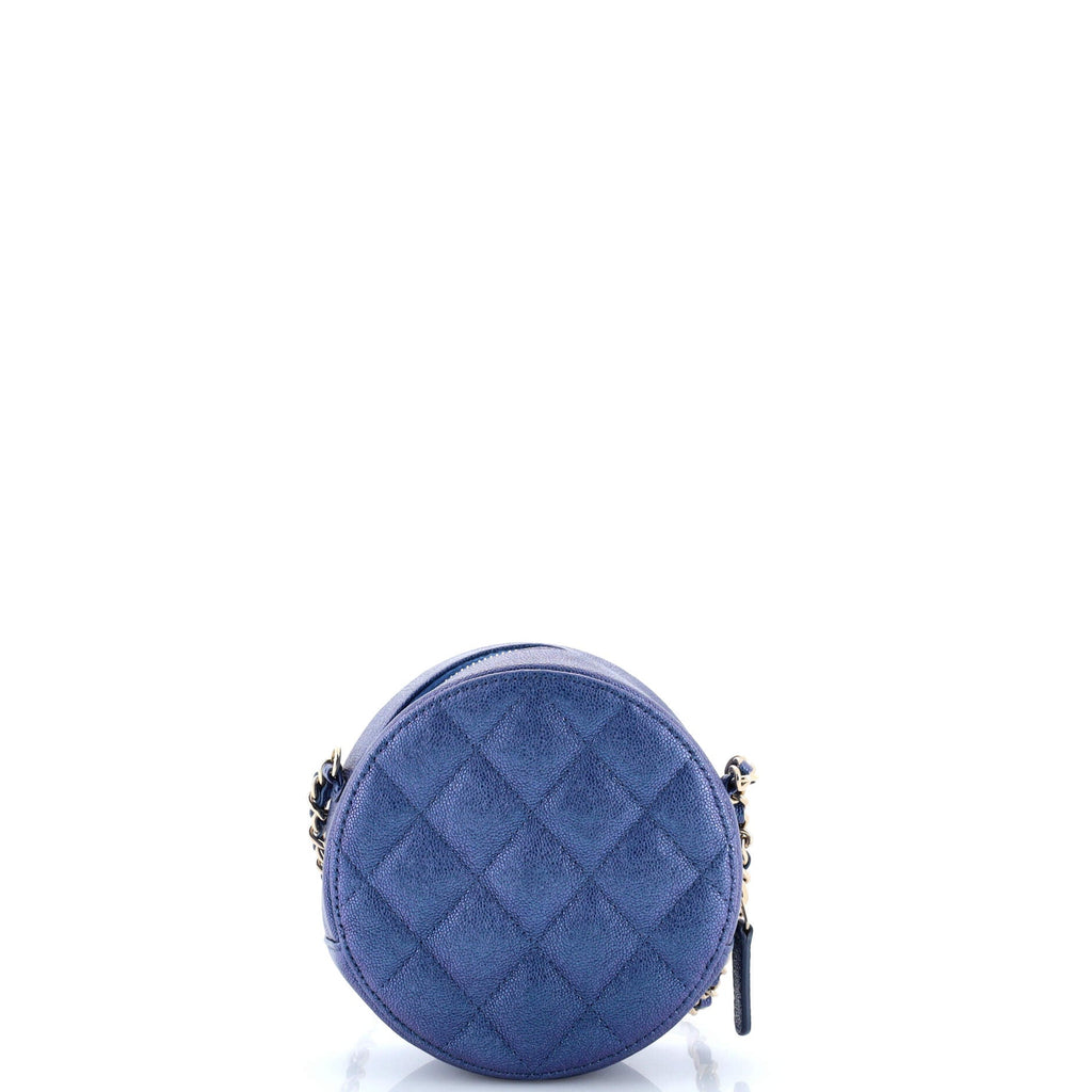 Round Clutch with Chain Quilted Iridescent Caviar Mini
