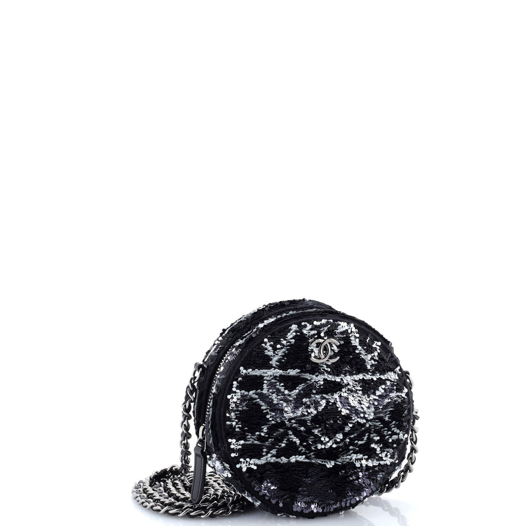 Round Clutch with Chain Sequins Mini