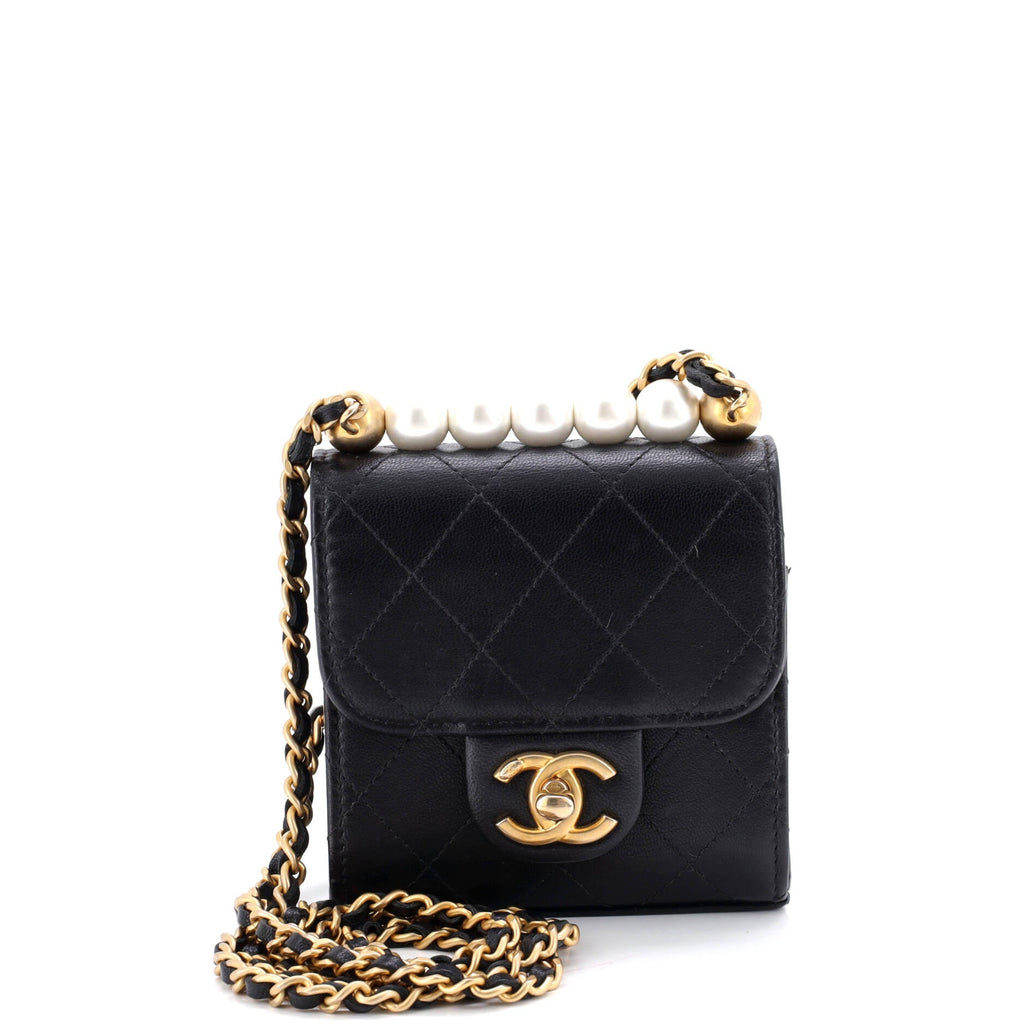 Chic Pearls Flap Clutch with Chain Quilted Goatskin Mini