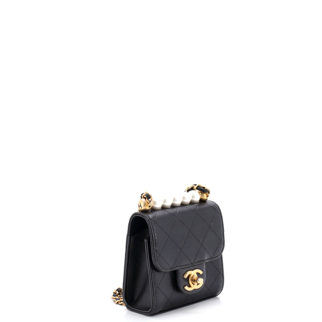 Chic Pearls Flap Clutch with Chain Quilted Goatskin Mini