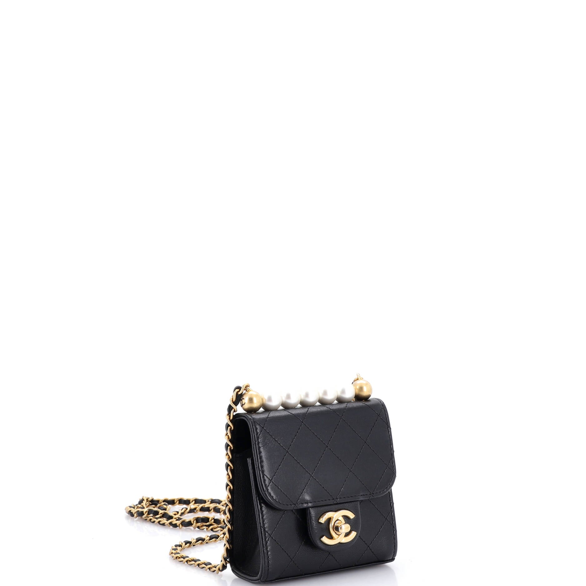 Chic Pearls Flap Clutch with Chain Quilted Goatskin Mini