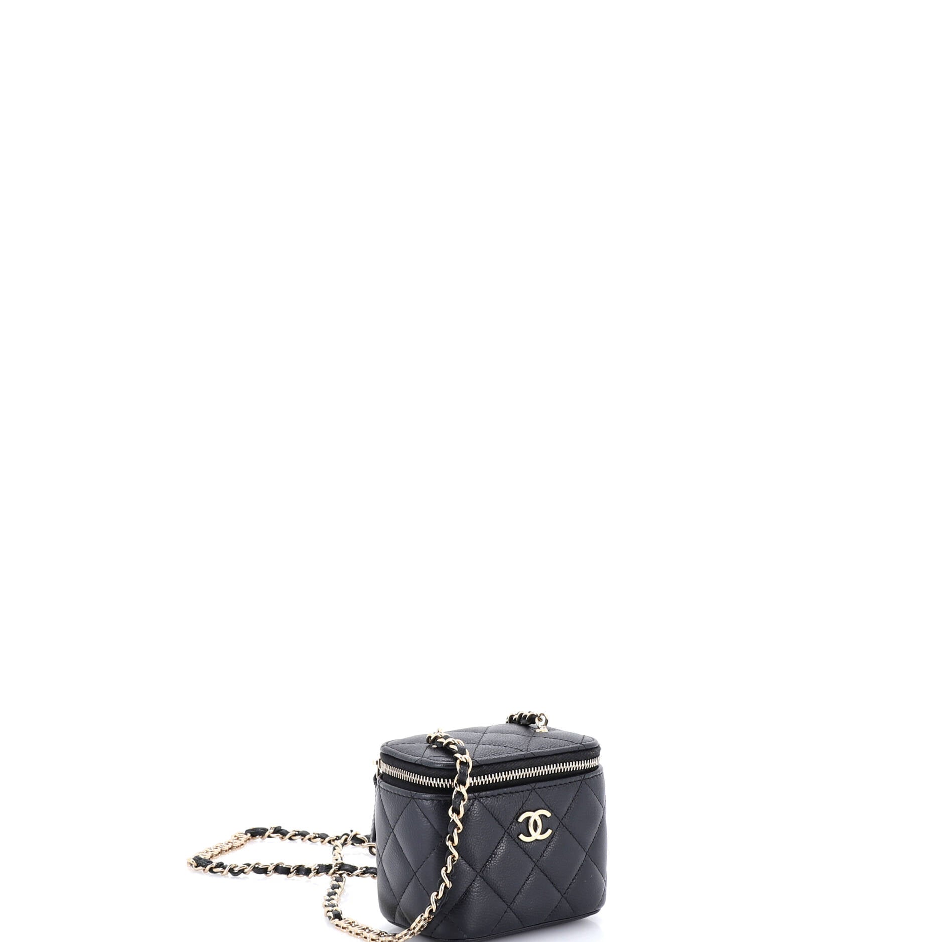 Tiny CC Link Vanity Case with Chain Quilted Caviar Mini