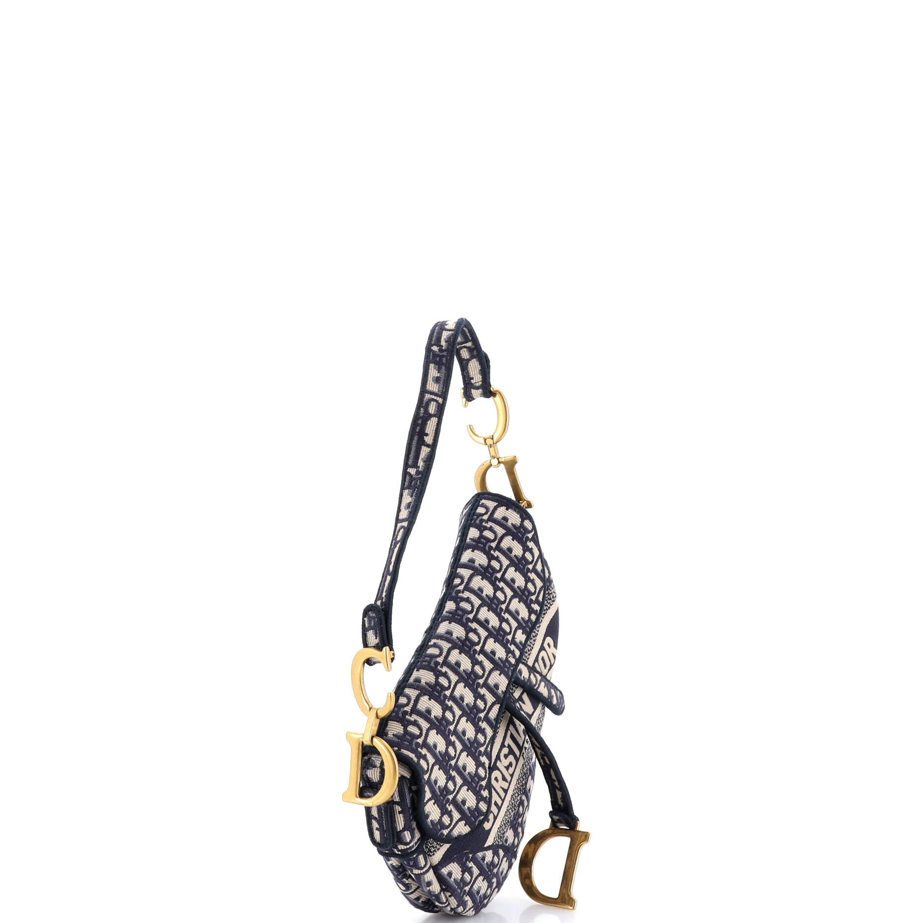 Saddle Handbag Logo Embroidered Oblique Canvas Medium