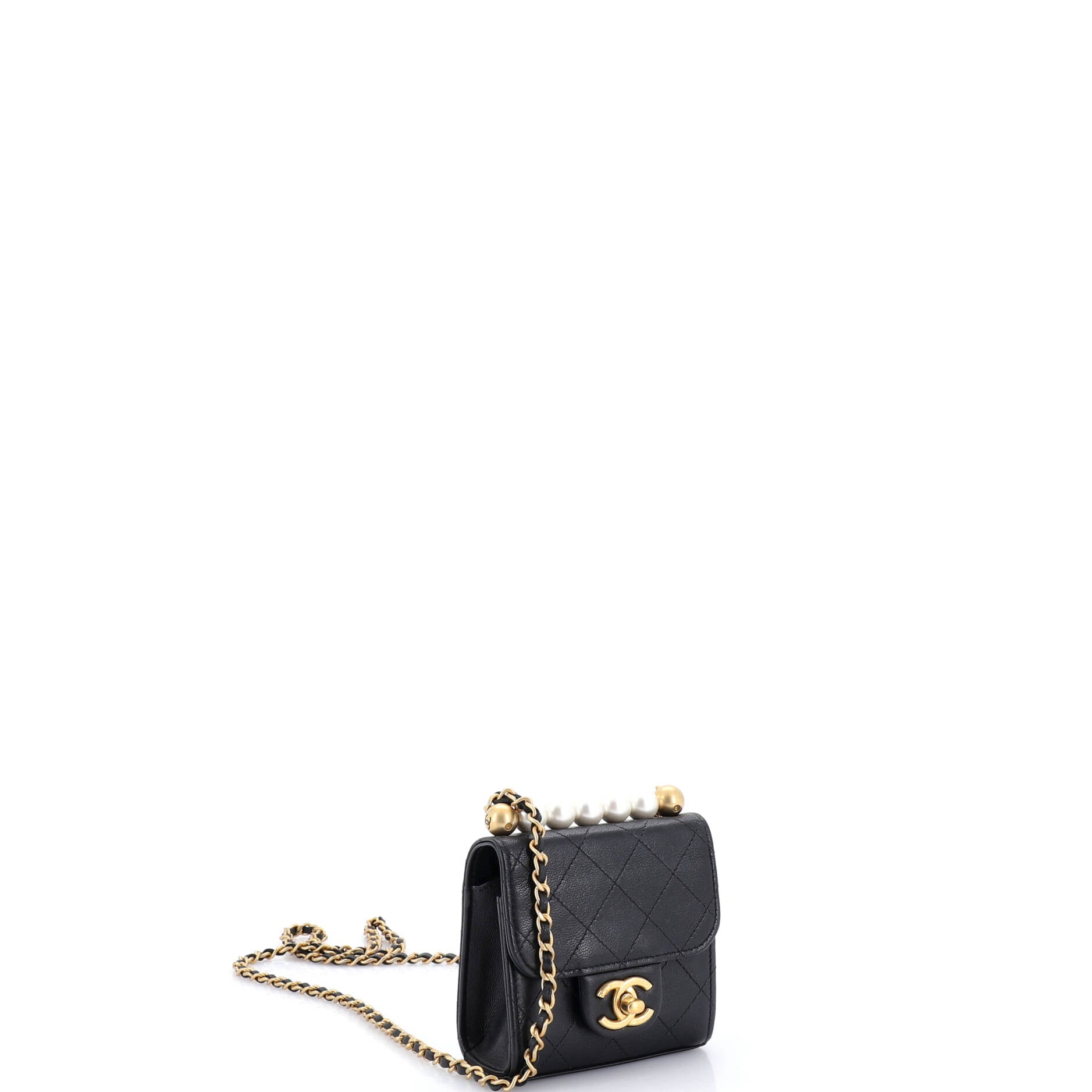 Chic Pearls Flap Clutch with Chain Quilted Goatskin Mini
