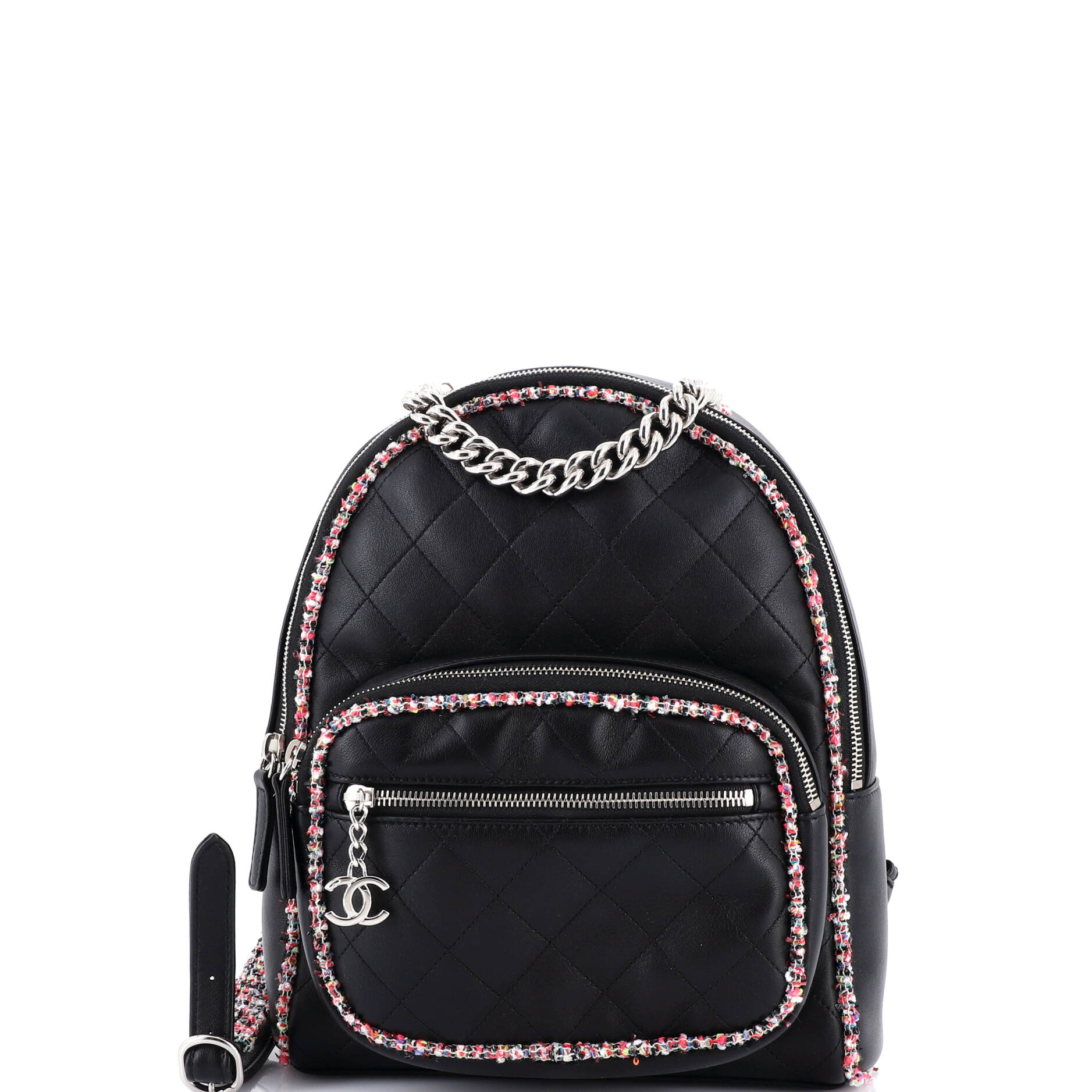 Elegant Trim Backpack Quilted Leather with Tweed Small