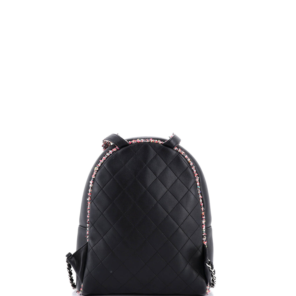 Elegant Trim Backpack Quilted Leather with Tweed Small