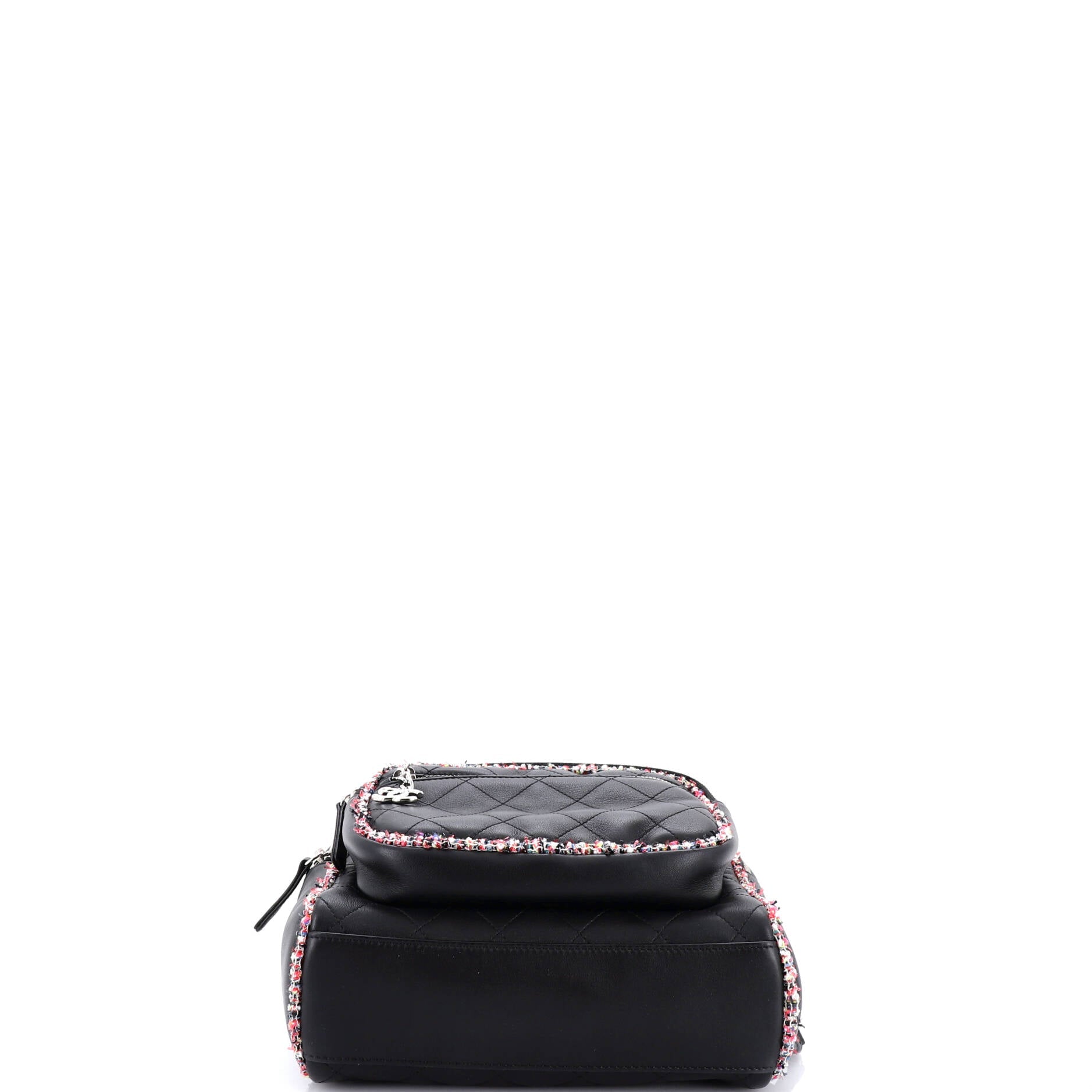 Elegant Trim Backpack Quilted Leather with Tweed Small