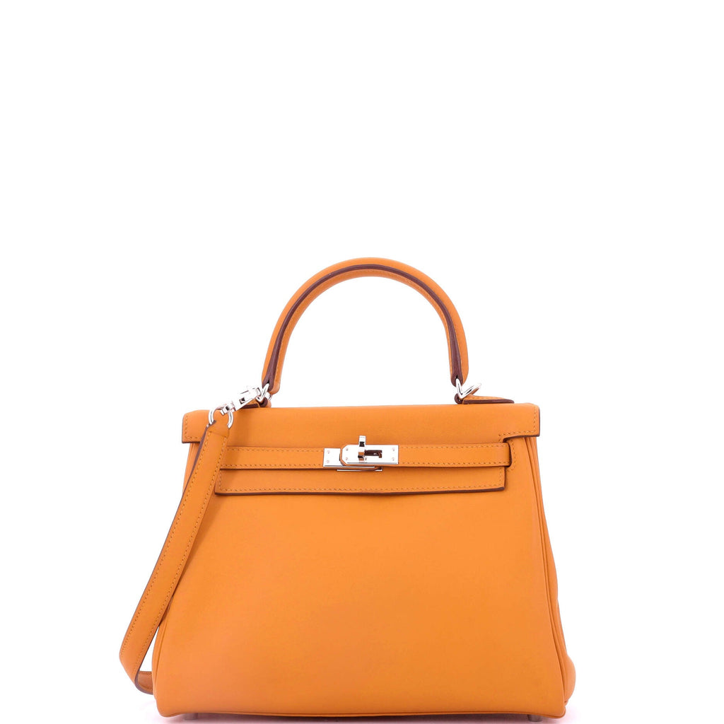 Kelly Handbag Abricot Swift with Palladium Hardware 25