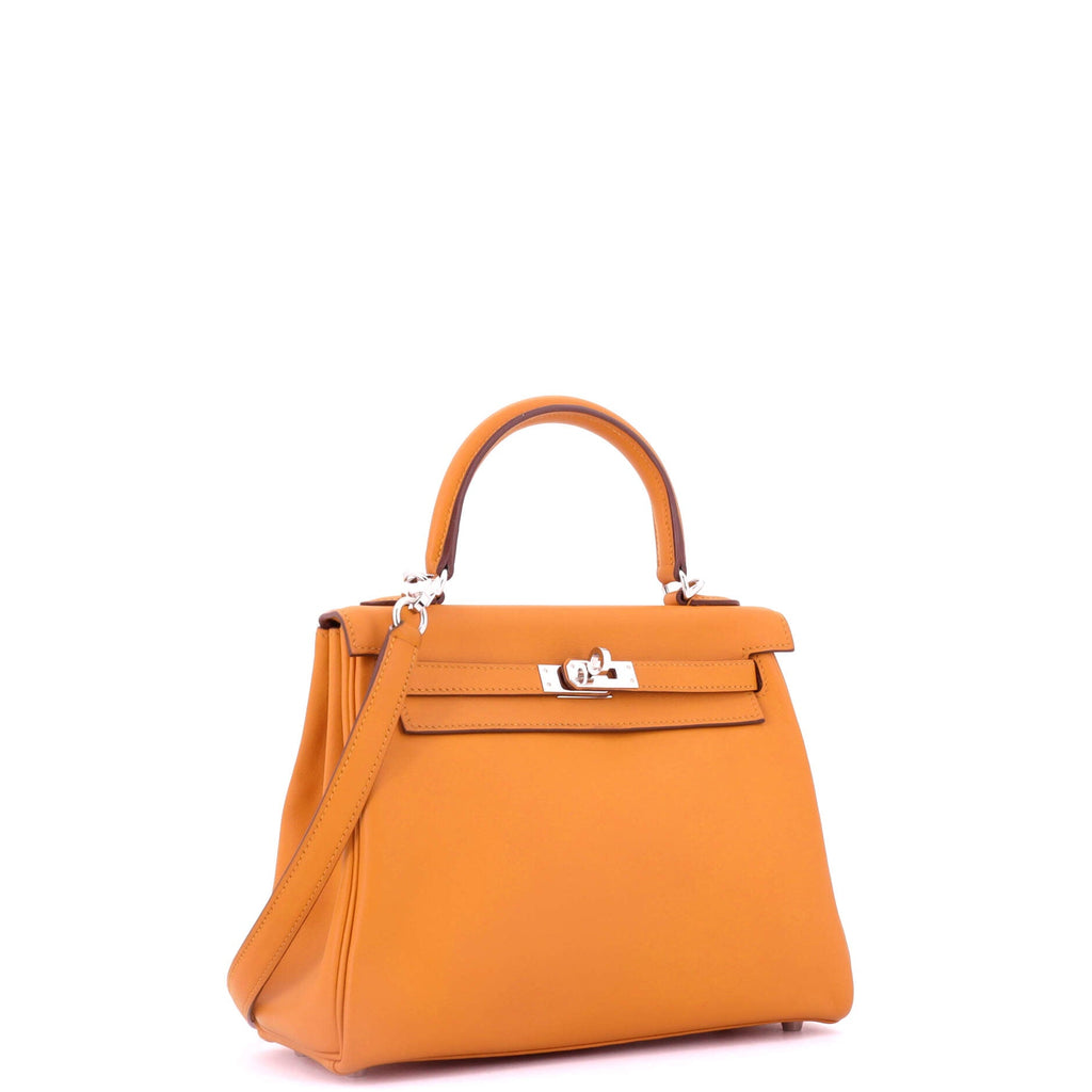 Kelly Handbag Abricot Swift with Palladium Hardware 25