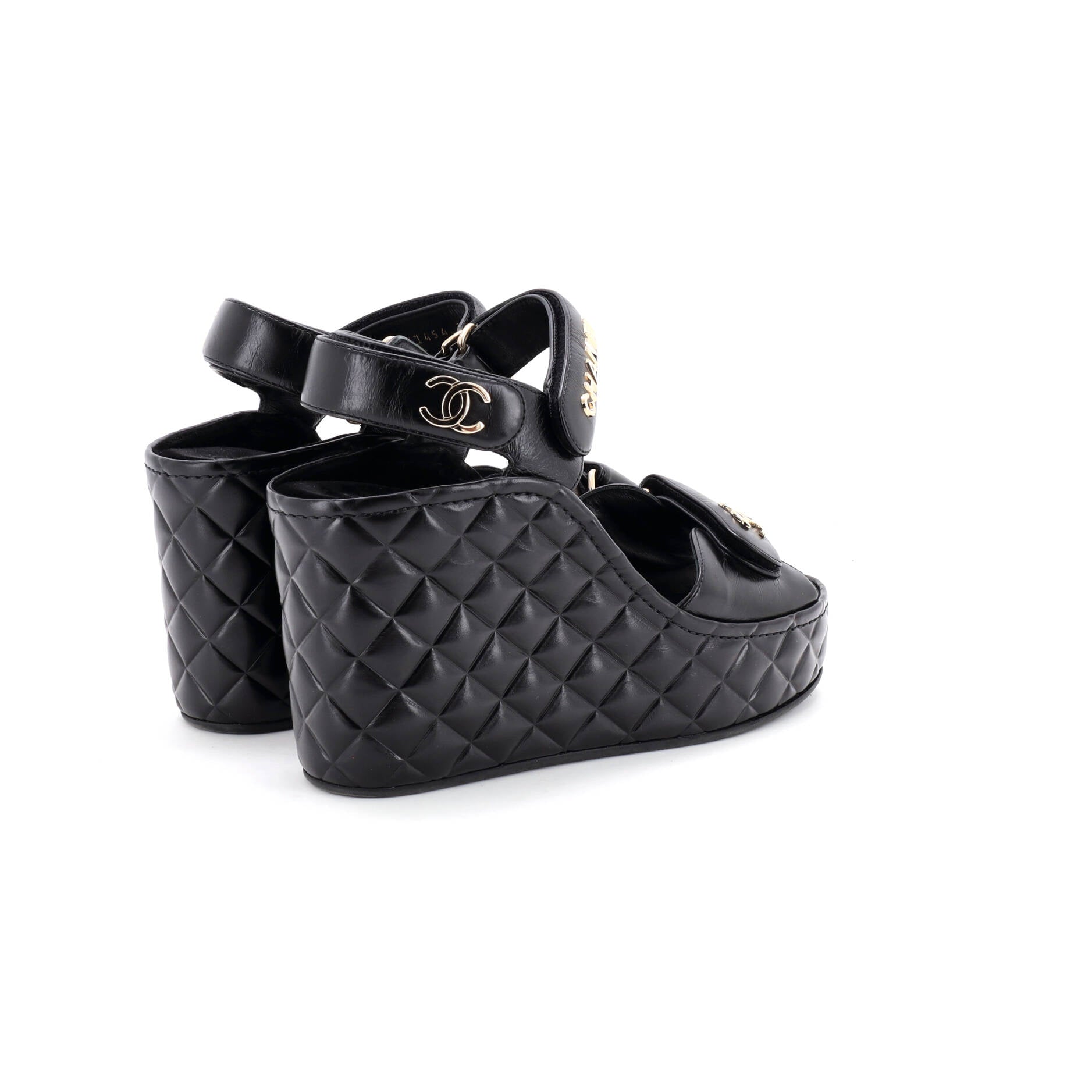 Women's Logo Velcro Strap Wedge Sandals Quilted Leather