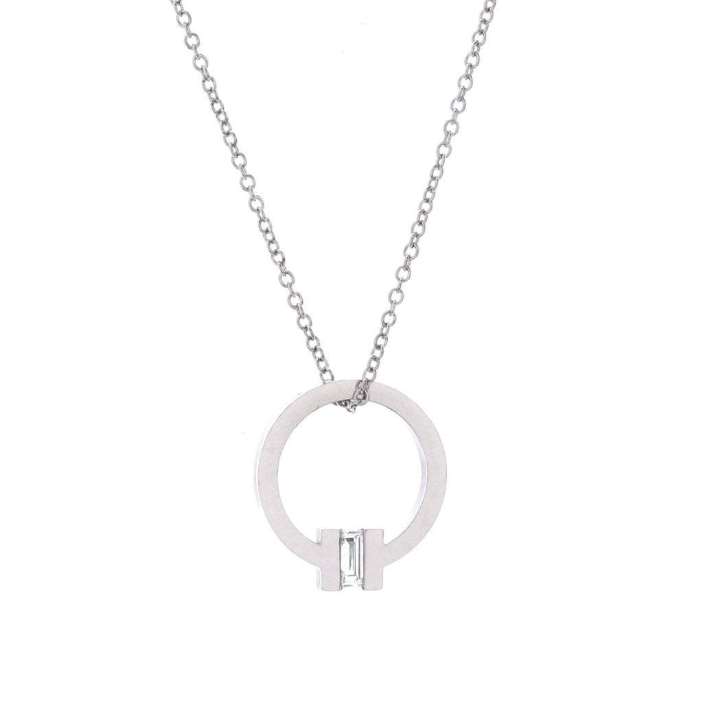 T Circle Pendant Necklace 18K White Gold with Diamond