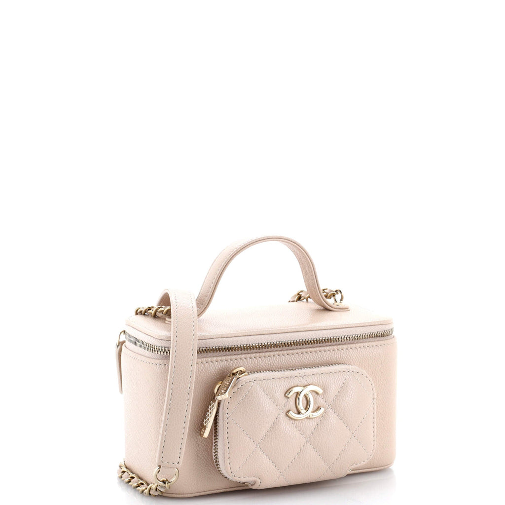 Business Affinity Top Handle Vanity Case with Chain Quilted Caviar Small