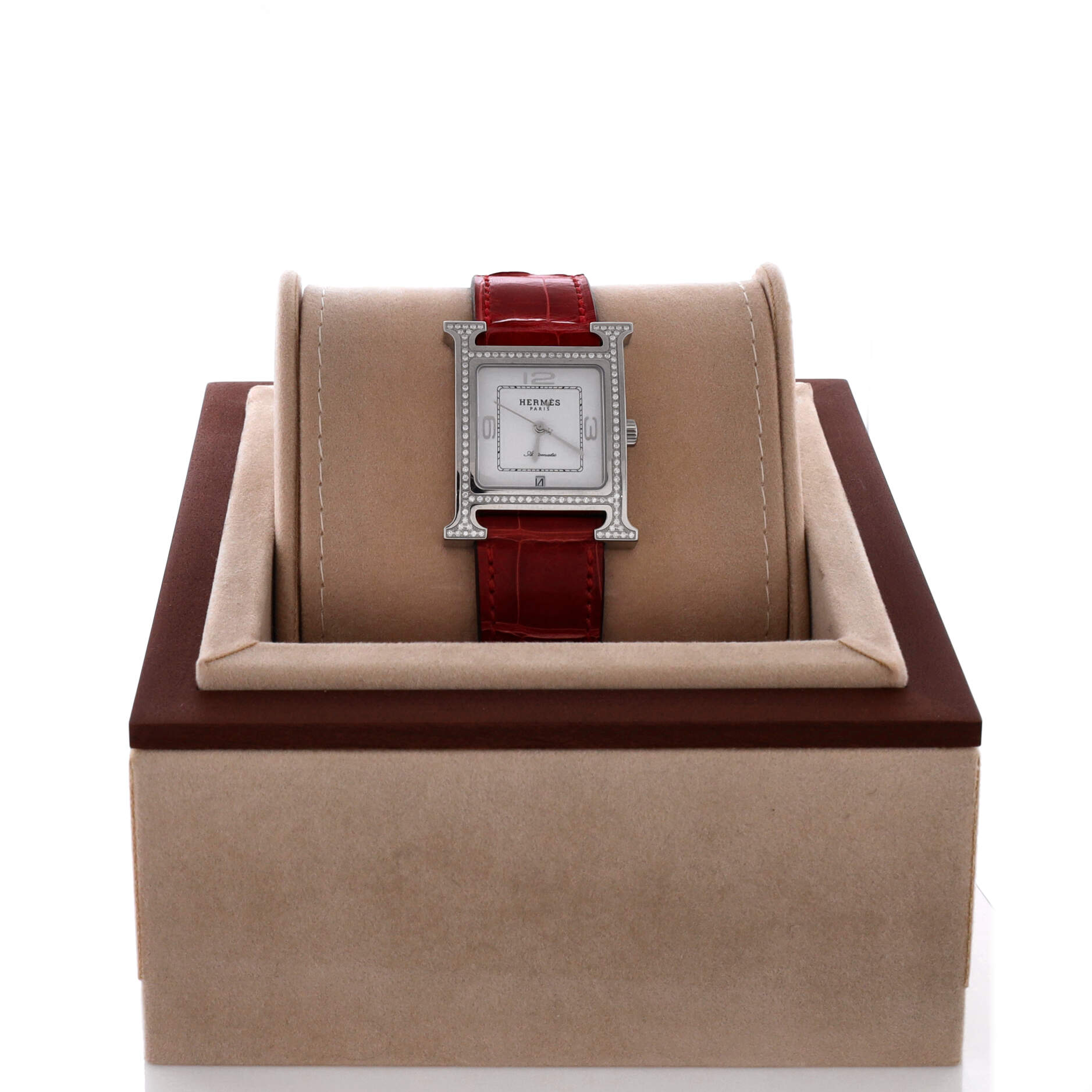 Heure H Automatic Watch Stainless Steel and Alligator with Diamond Bezel 26