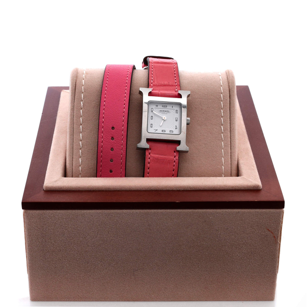 Heure H Double Tour Quartz Watch Stainless Steel and Alligator 21