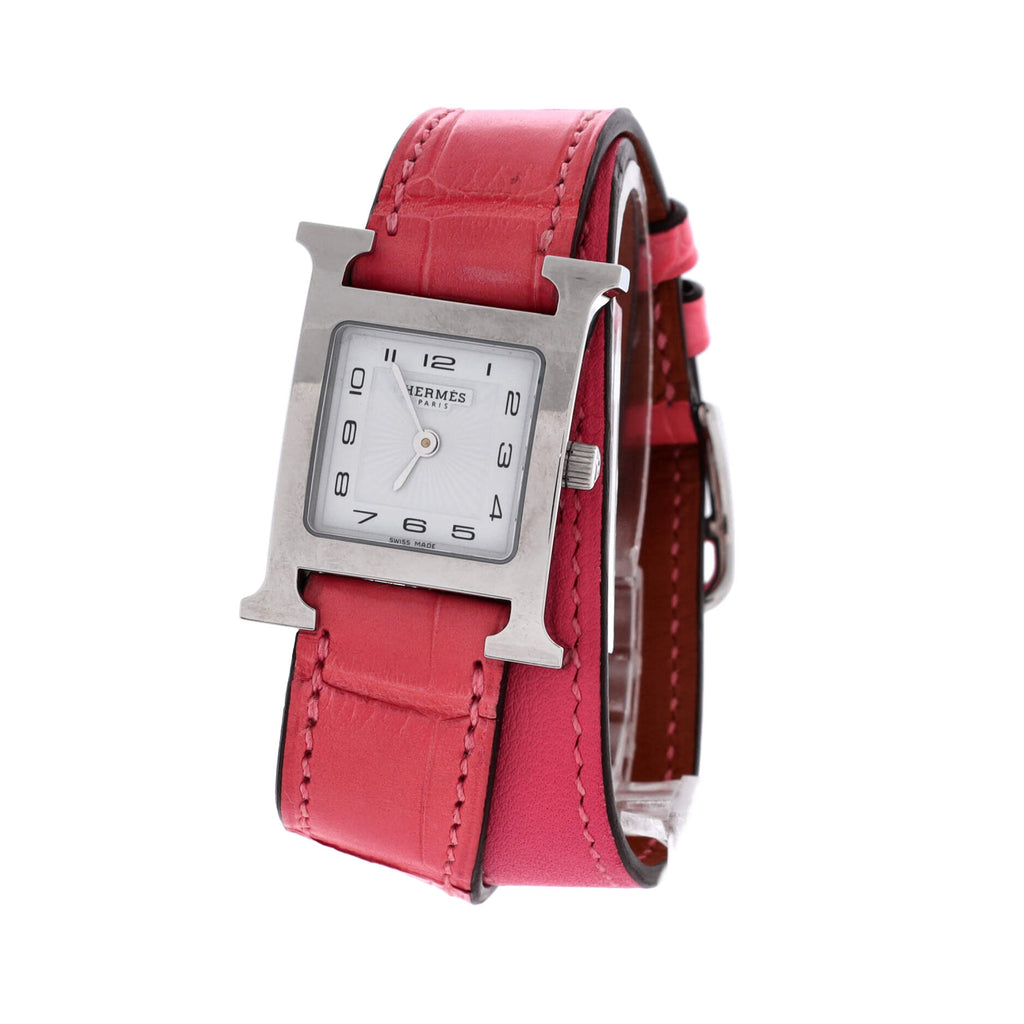 Heure H Double Tour Quartz Watch Stainless Steel and Alligator 21