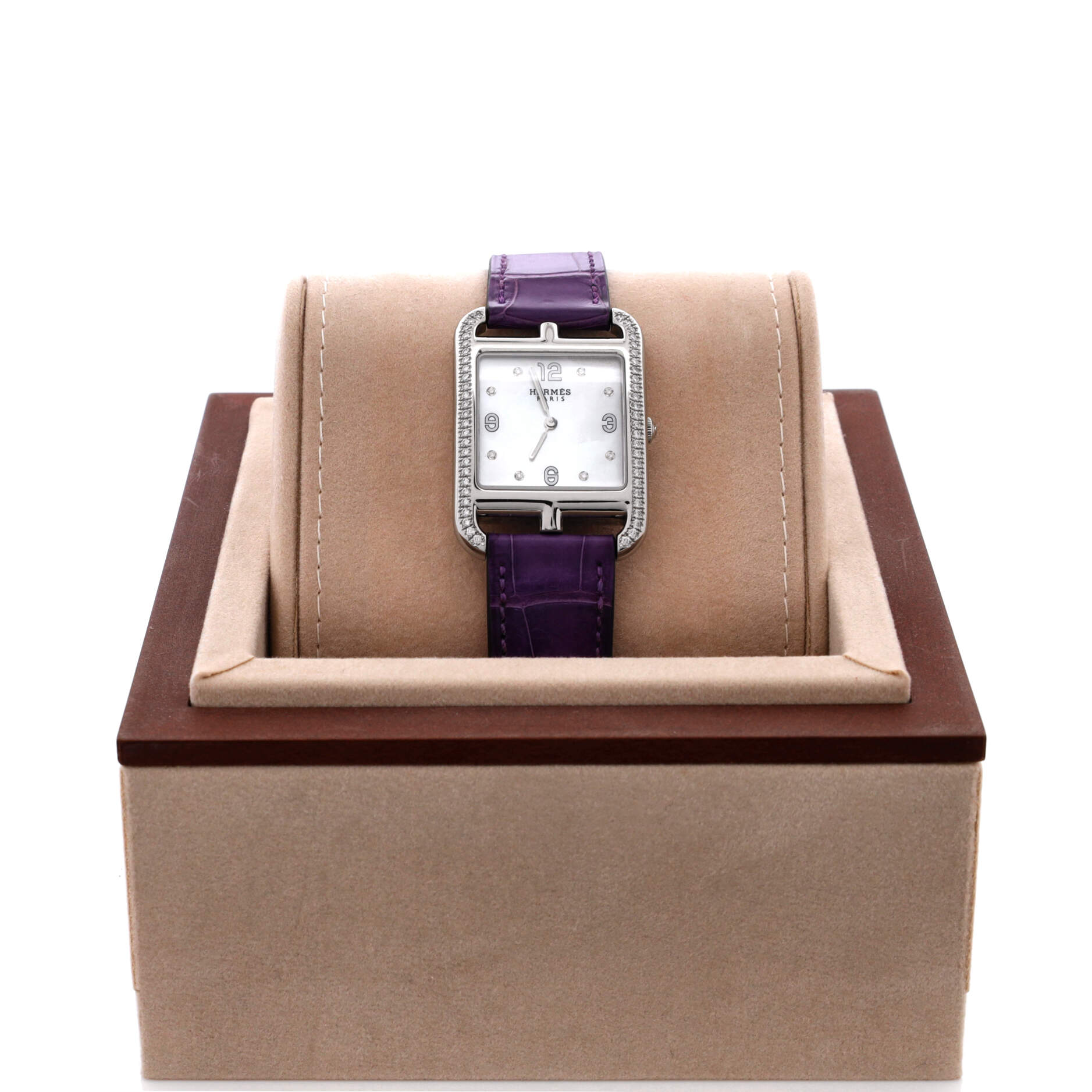 Cape Cod Quartz Watch Stainless Steel and Alligator with Diamond Bezel and Markers and Mother of Pearl 29