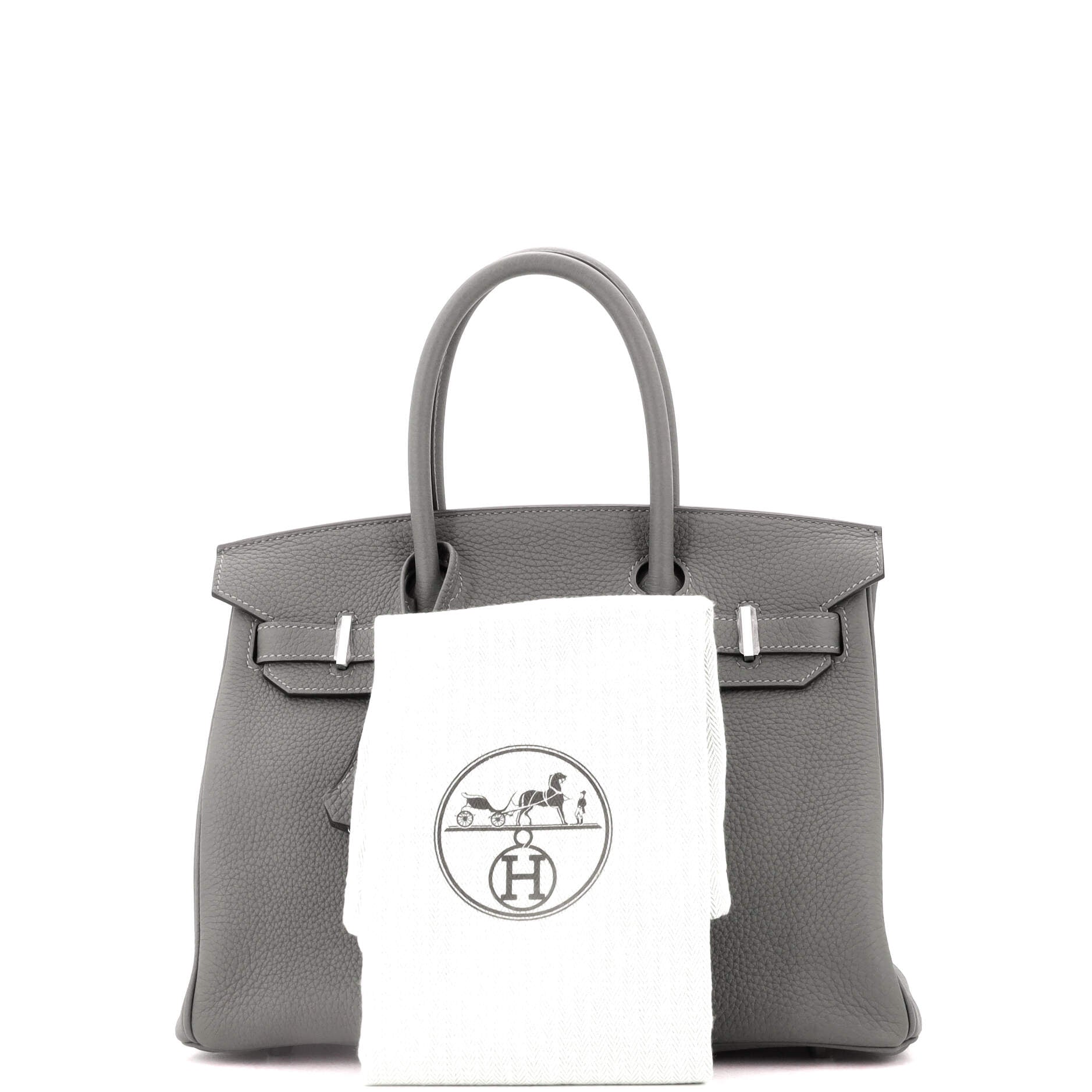 Birkin Handbag Grey Clemence with Palladium Hardware 30