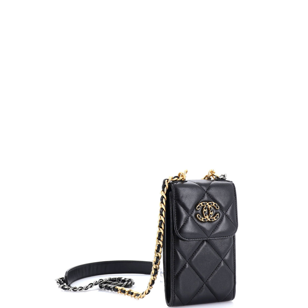 19 Vertical Phone Holder with Chain Quilted Lambskin