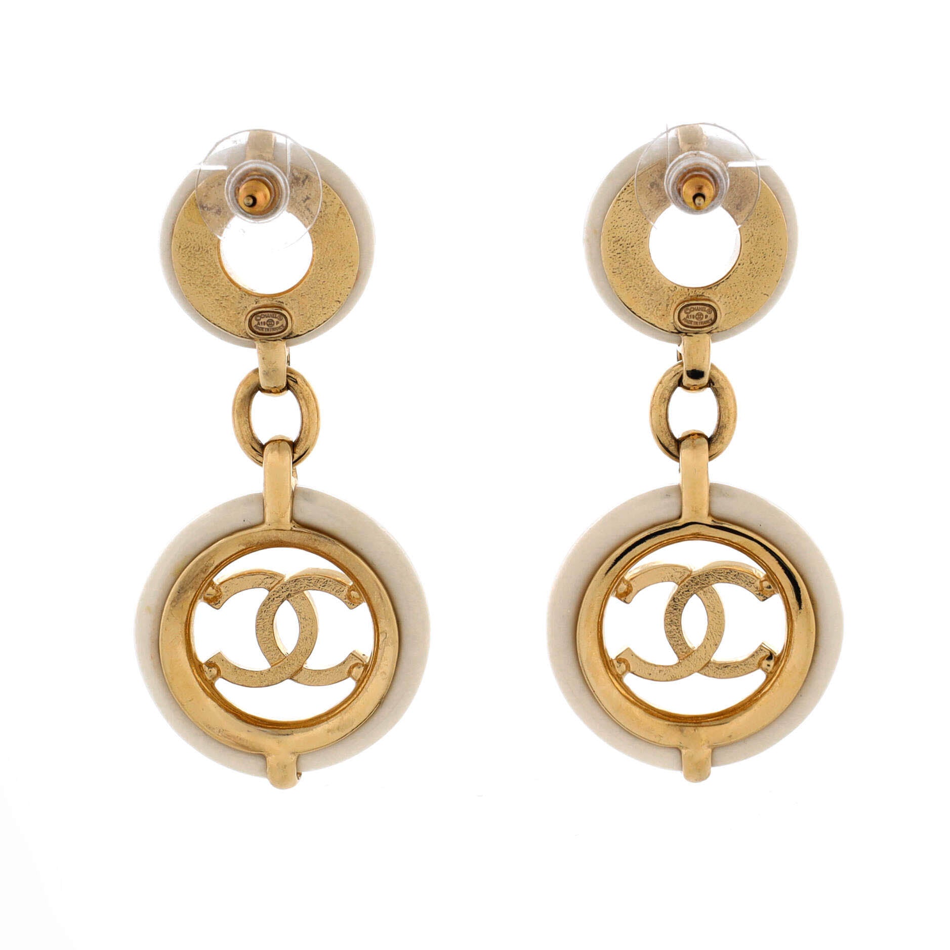 Dangling CC Circle Drop Earrings Metal with Resin