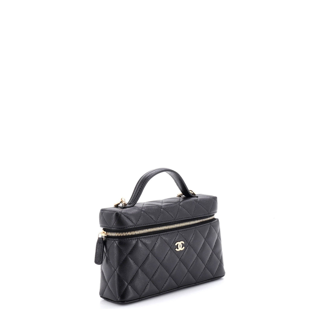 Classic Top Handle Vanity Case with Chain Quilted Caviar Small
