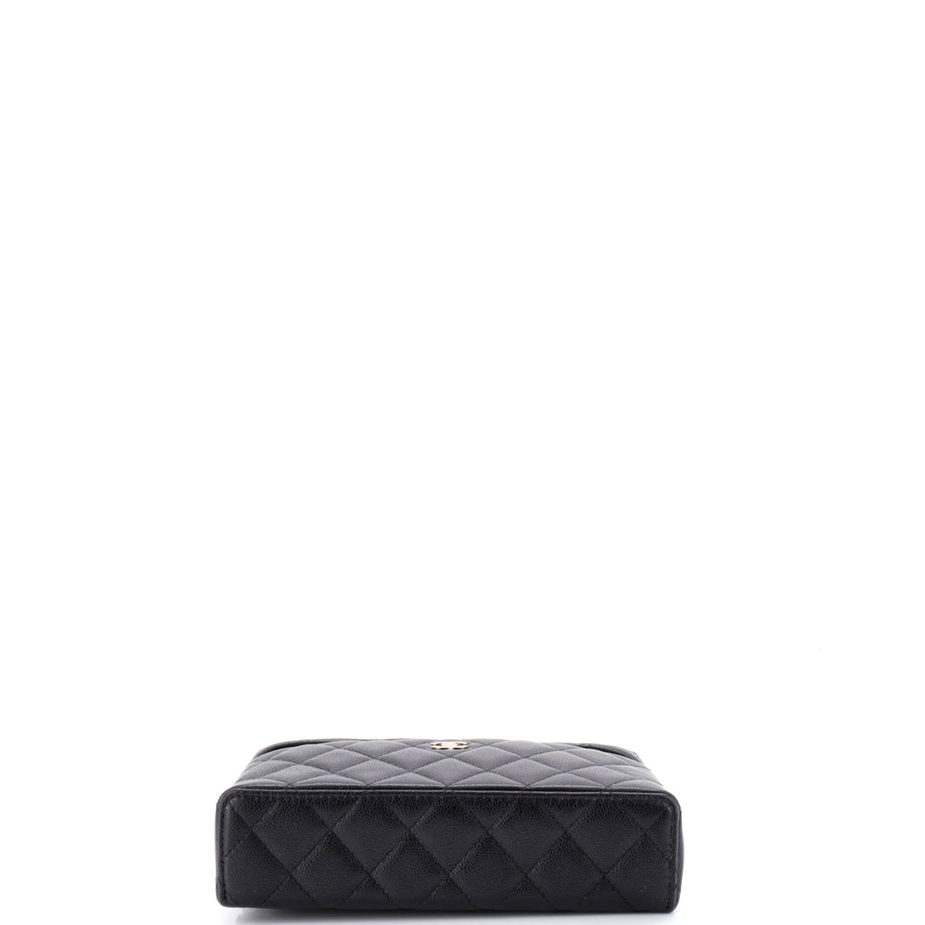 Classic Top Handle Vanity Case with Chain Quilted Caviar Small
