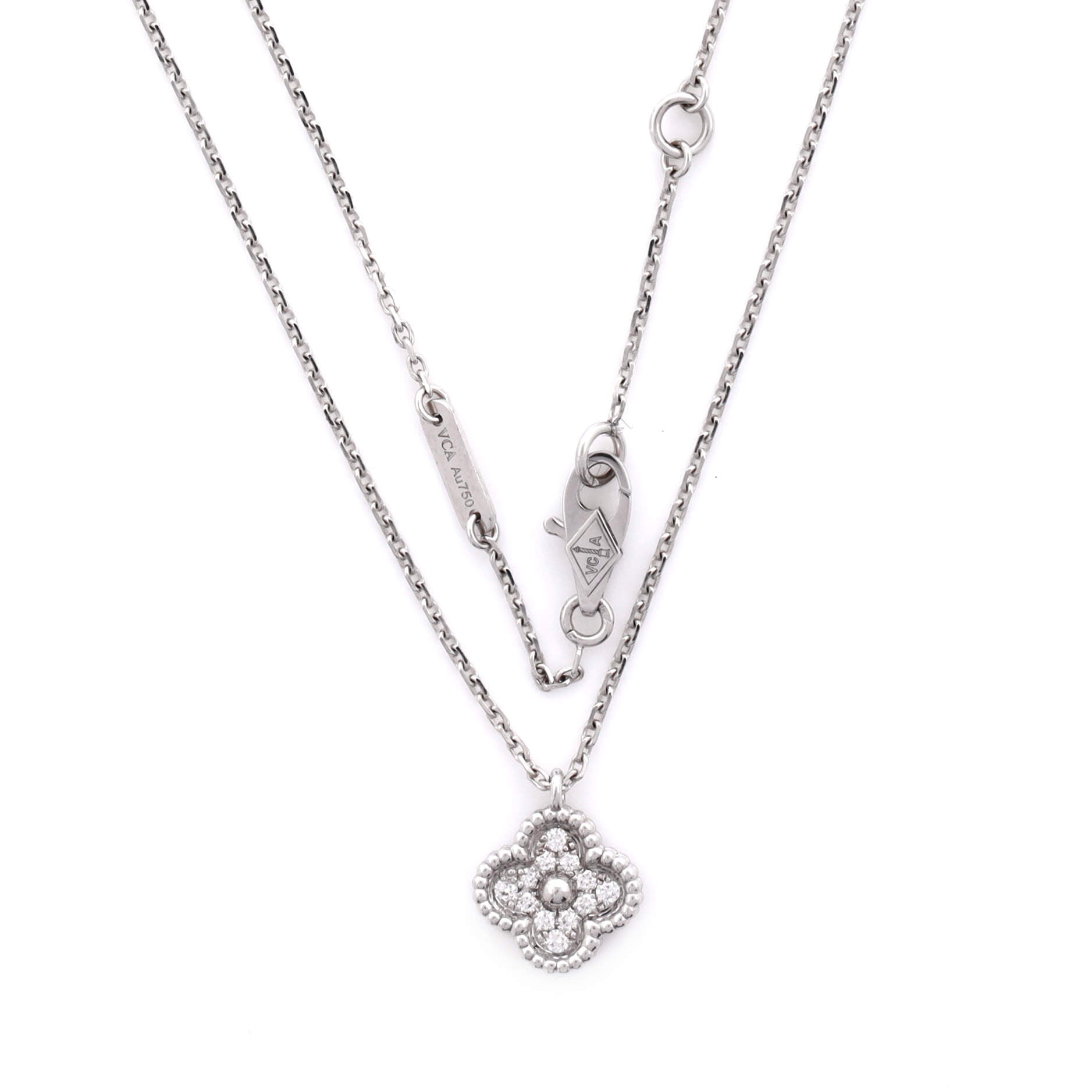 Sweet Alhambra Pendant Necklace 18K White Gold with Diamonds