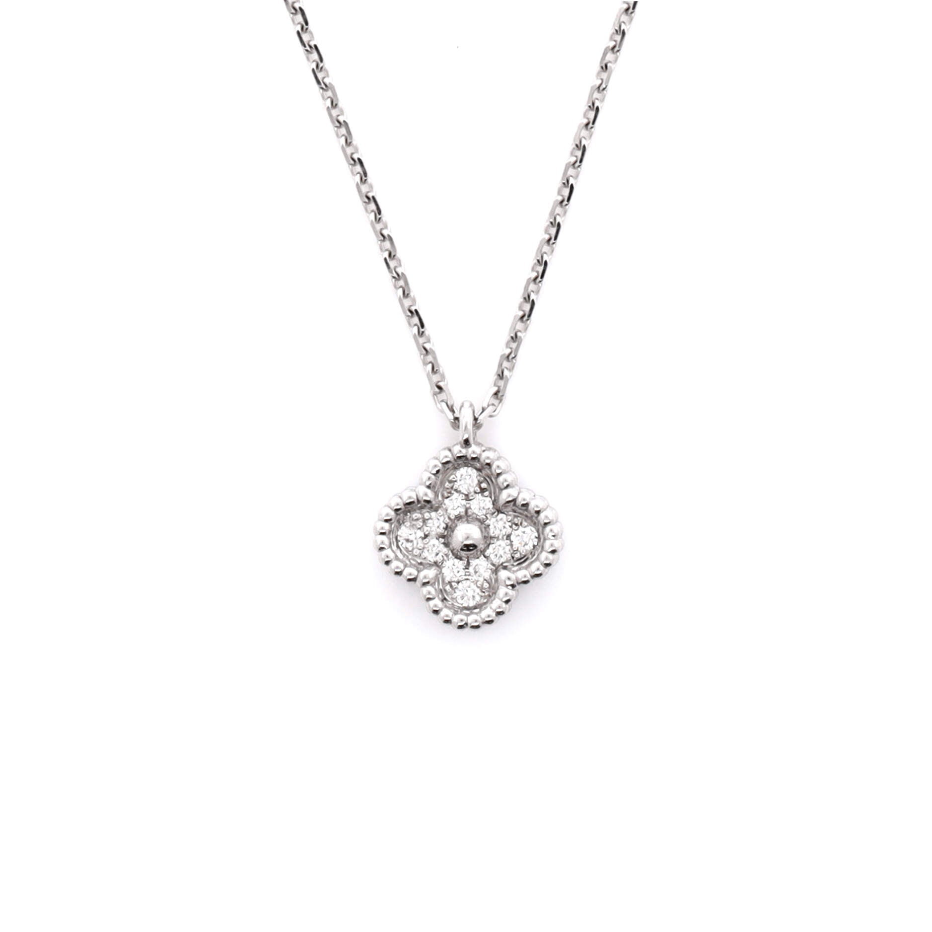 Sweet Alhambra Pendant Necklace 18K White Gold with Diamonds