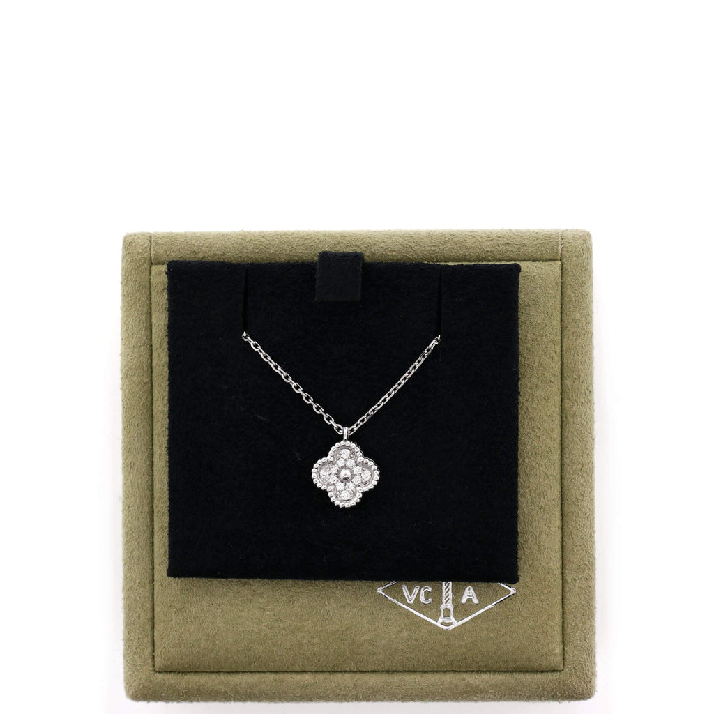 Sweet Alhambra Pendant Necklace 18K White Gold with Diamonds