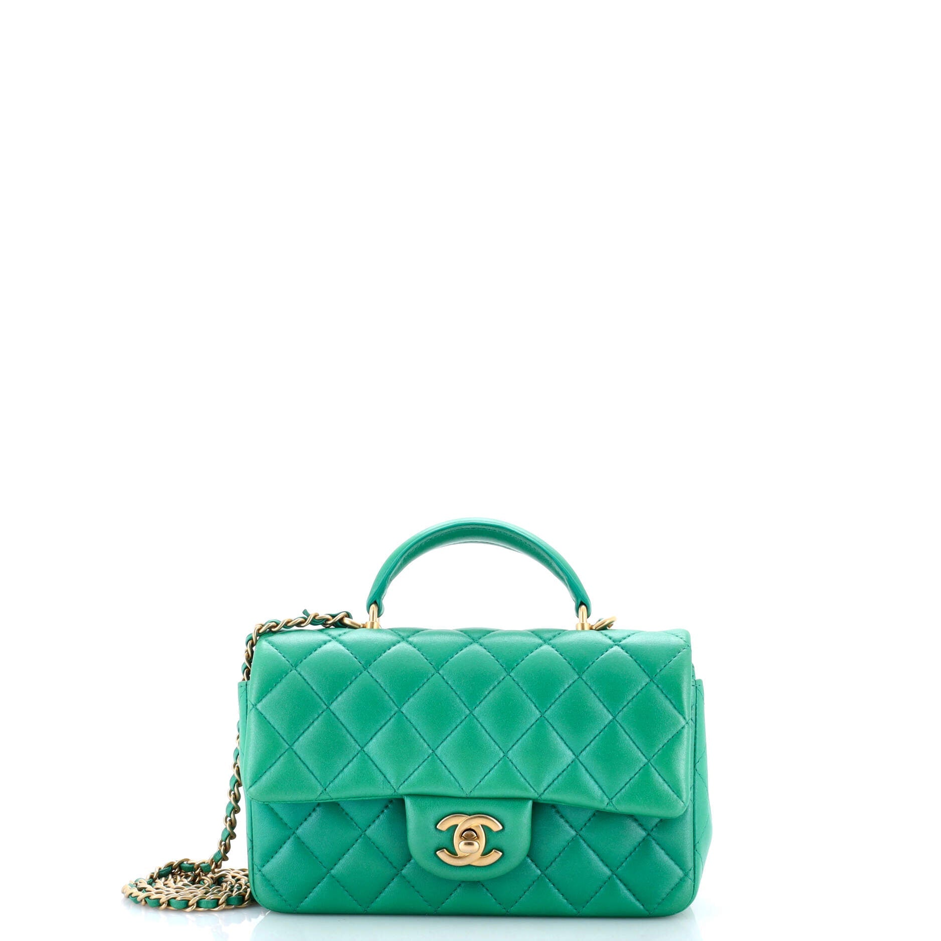 Classic Single Flap Top Handle Bag Quilted Lambskin Mini