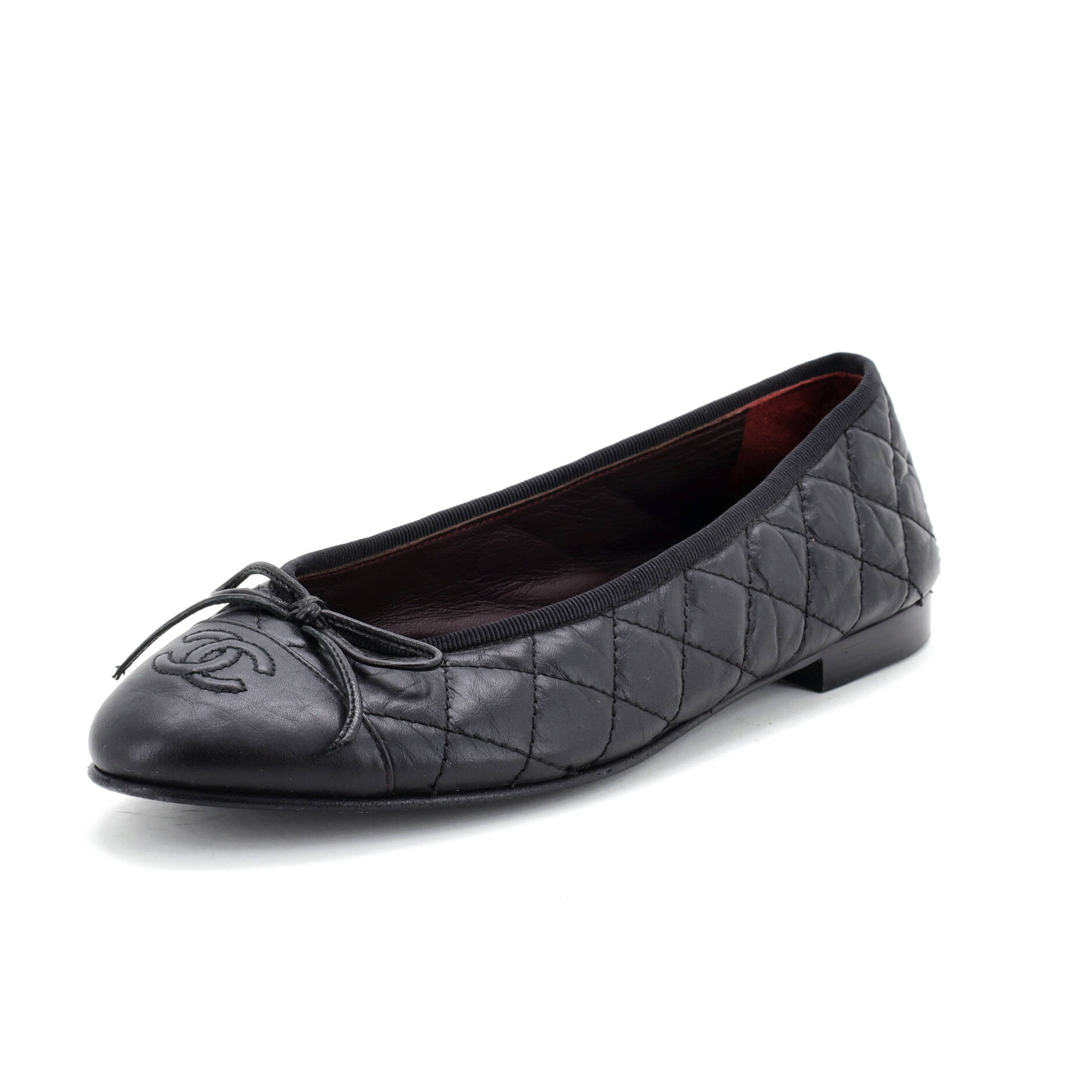 Women's CC Cap Toe Bow Ballerina Flats Quilted Leather