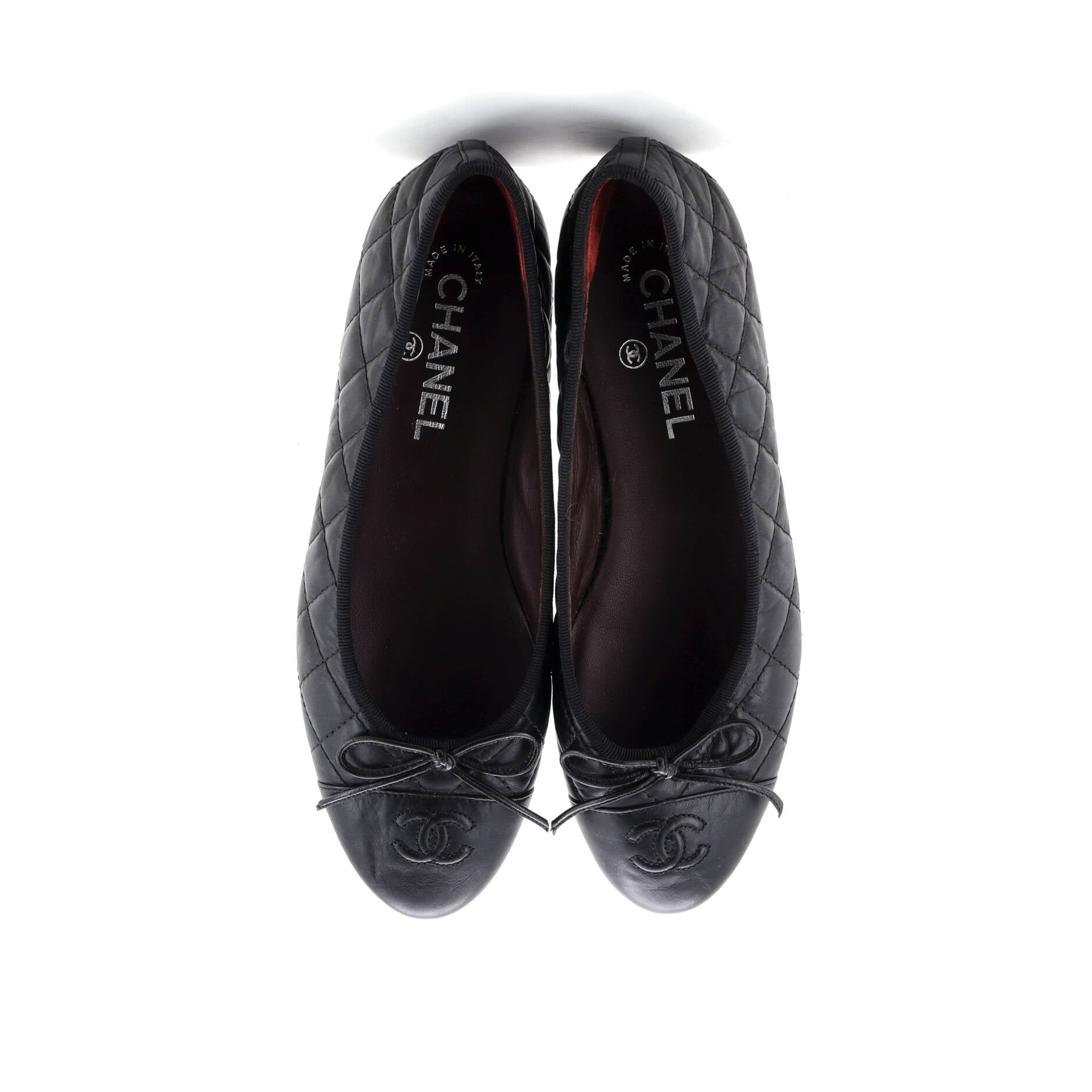Women's CC Cap Toe Bow Ballerina Flats Quilted Leather