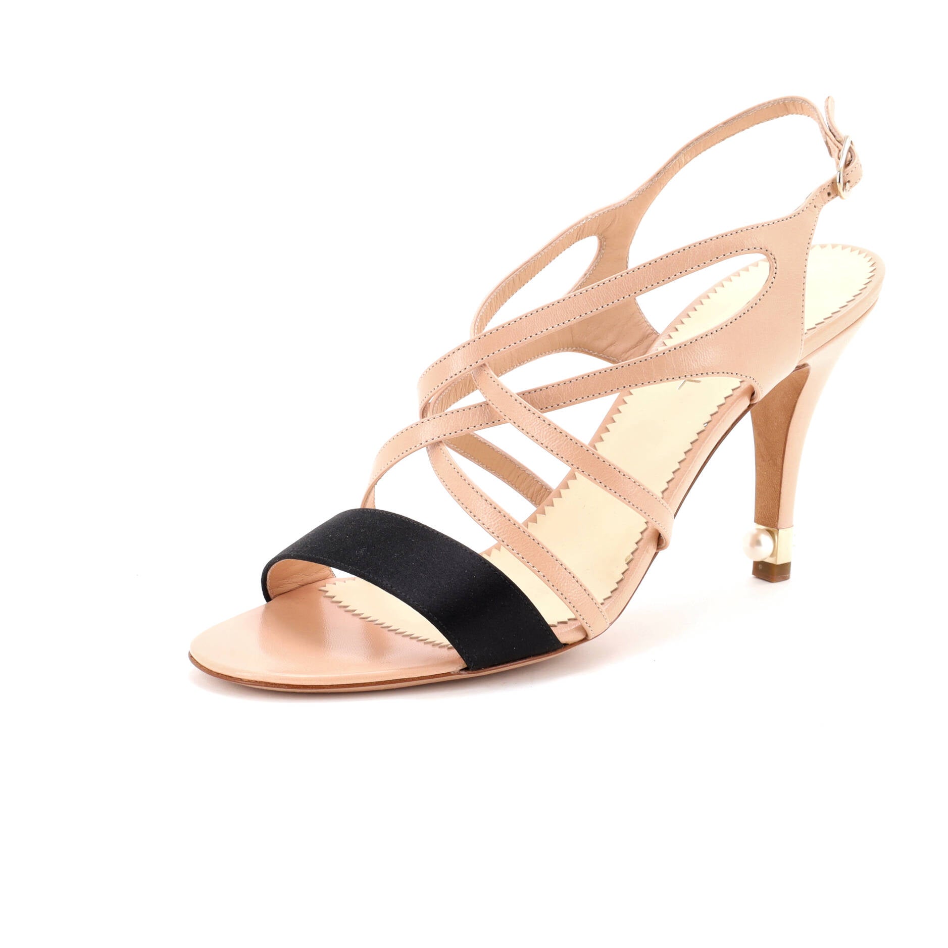 Women's Strappy Pearl Heeled Sandals Leather and Satin