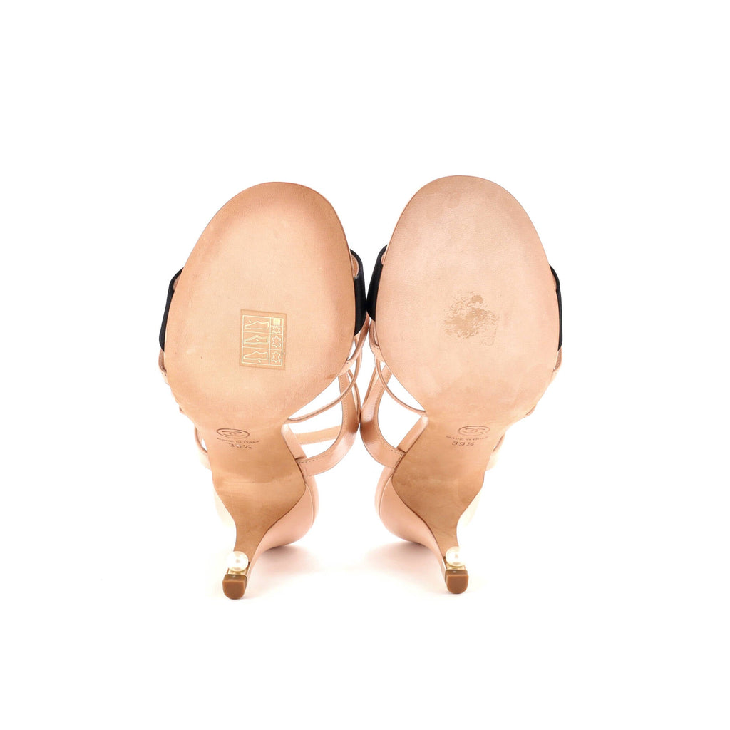 Women's Strappy Pearl Heeled Sandals Leather and Satin