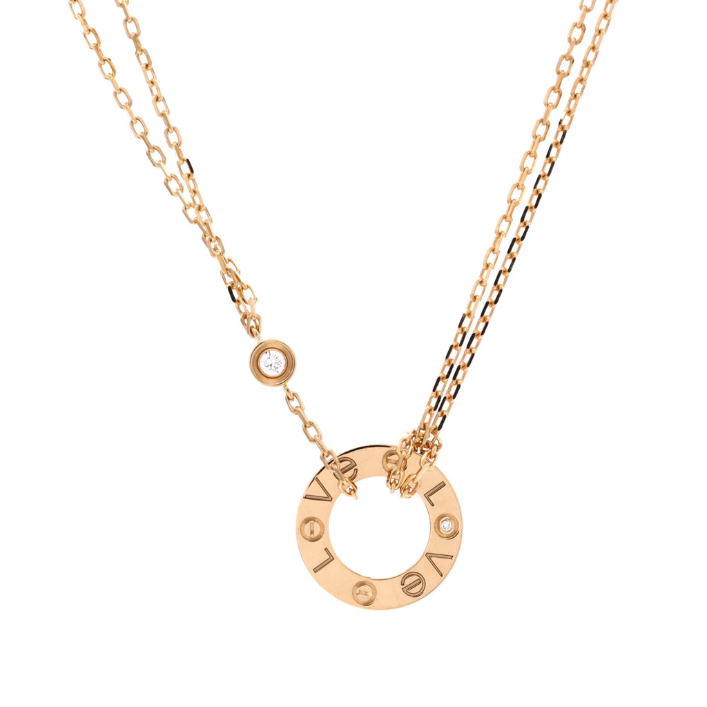 2 Diamonds Love Pendant Necklace 18K Yellow Gold and Diamonds