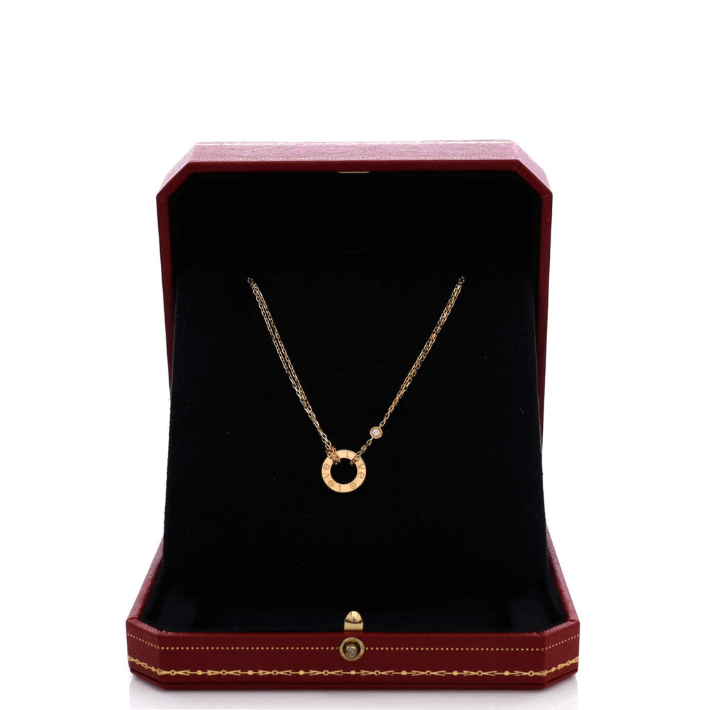 2 Diamonds Love Pendant Necklace 18K Yellow Gold and Diamonds