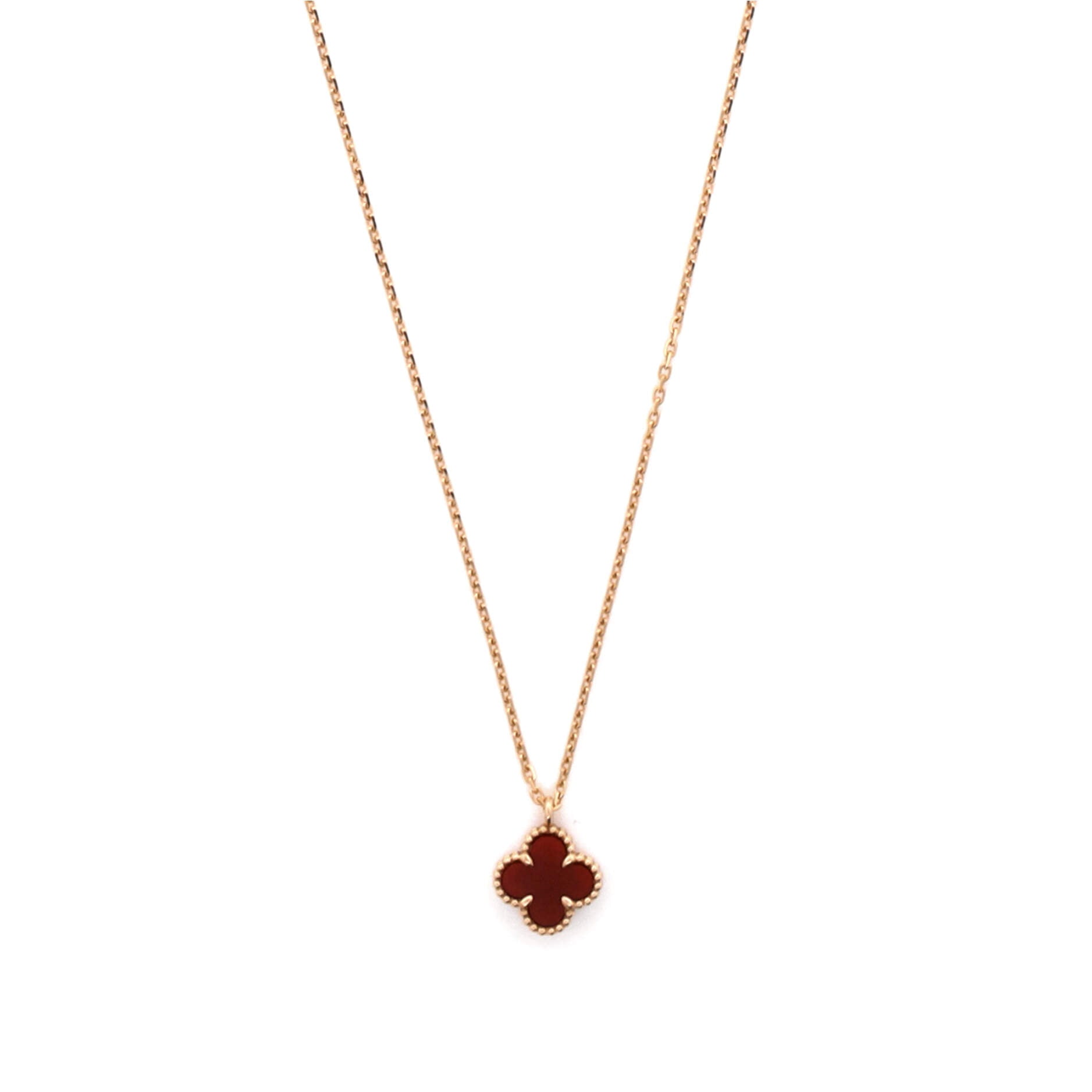 Sweet Alhambra Pendant Necklace 18K Rose Gold and Carnelian