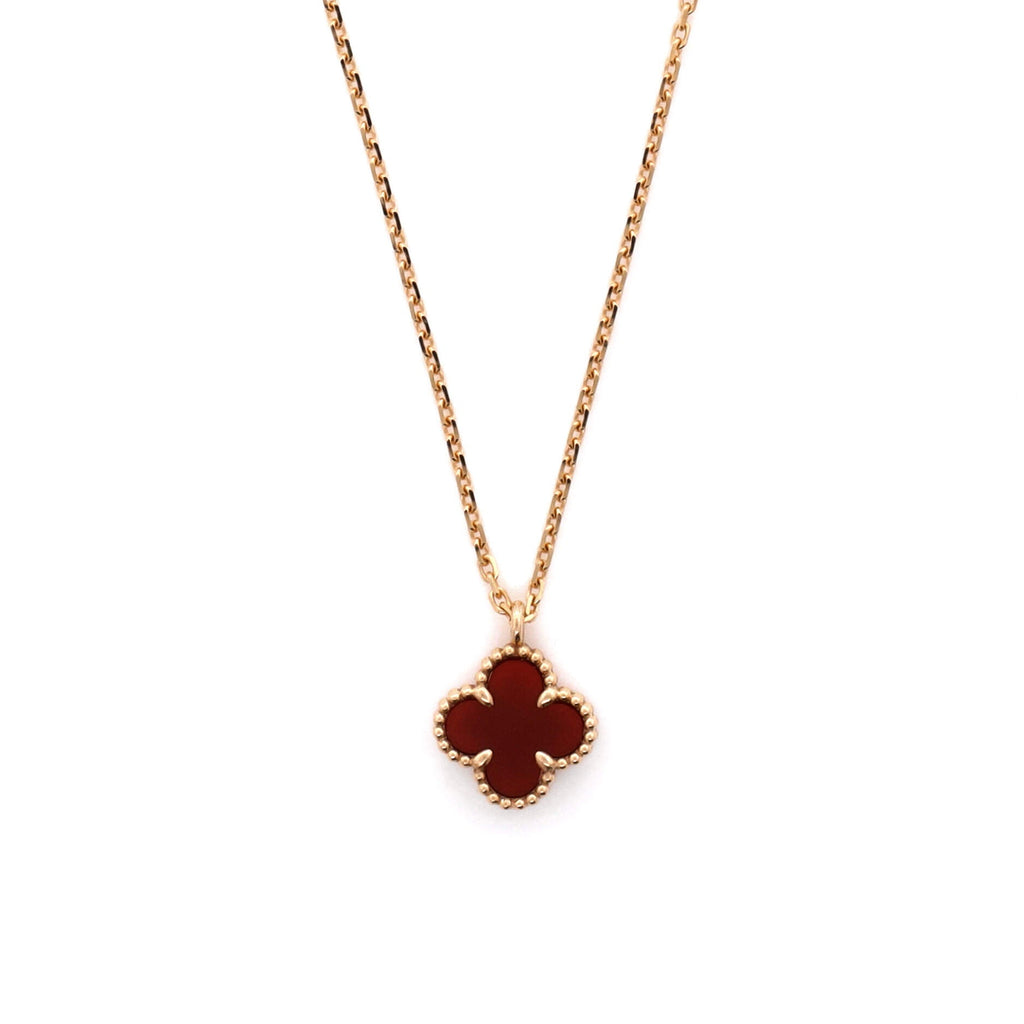 Sweet Alhambra Pendant Necklace 18K Rose Gold and Carnelian