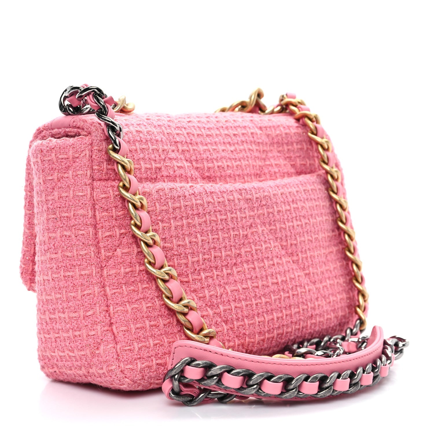 Metallic Tweed Quilted Medium Chanel 19 Flap Pink