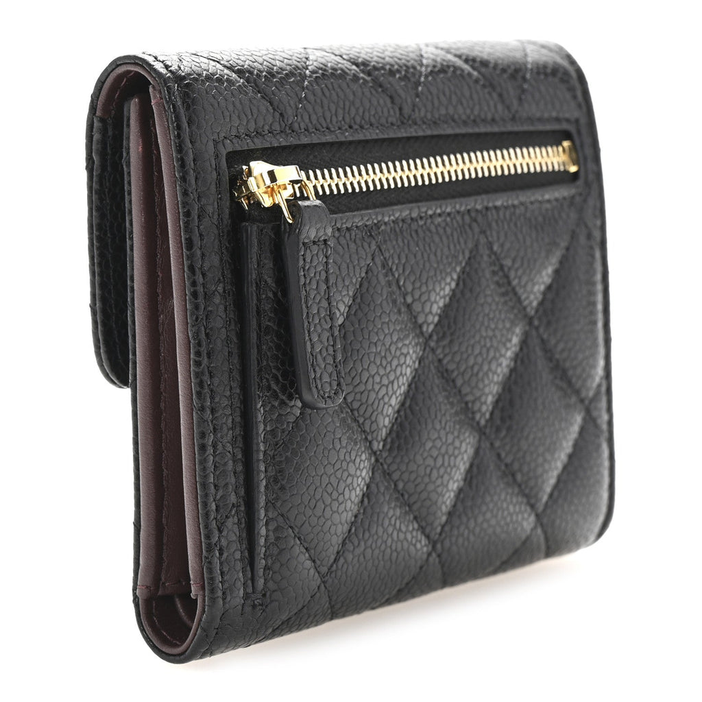 Caviar Quilted Compact Flap Wallet Black