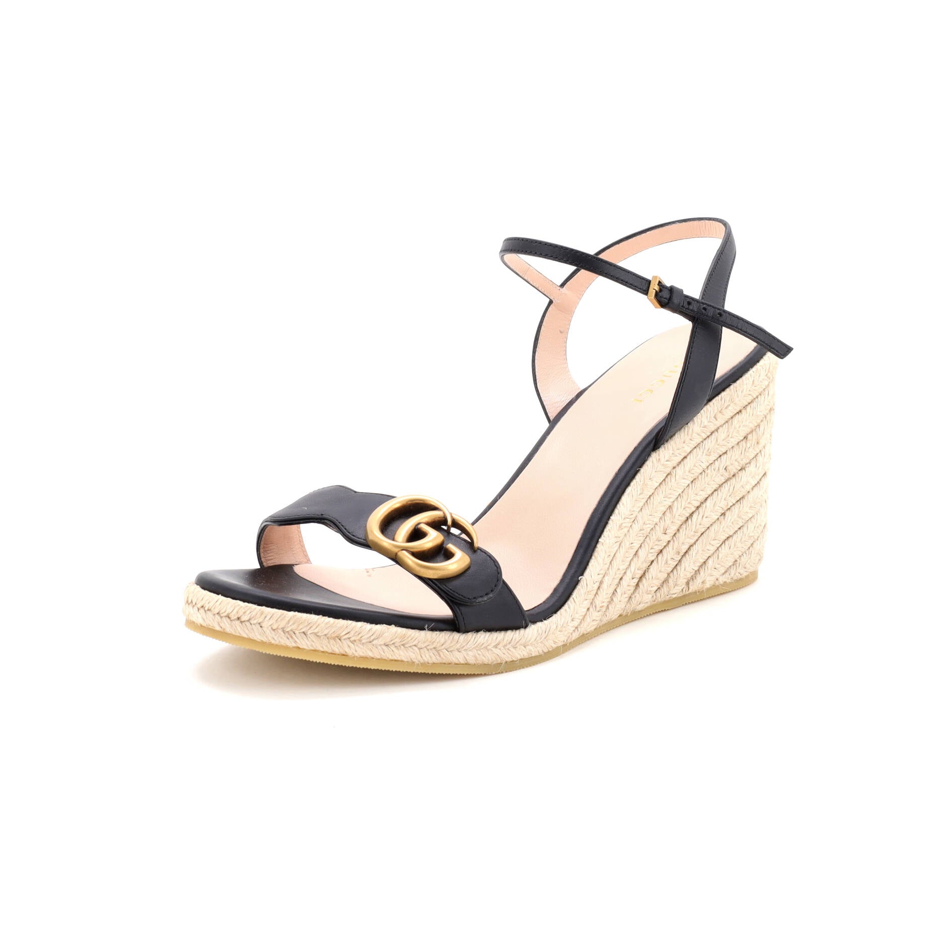 Women's GG Marmont Wedge Espadrille Sandals Leather