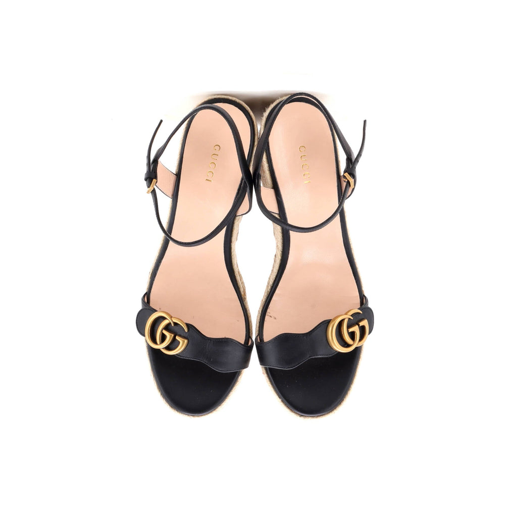 Women's GG Marmont Wedge Espadrille Sandals Leather